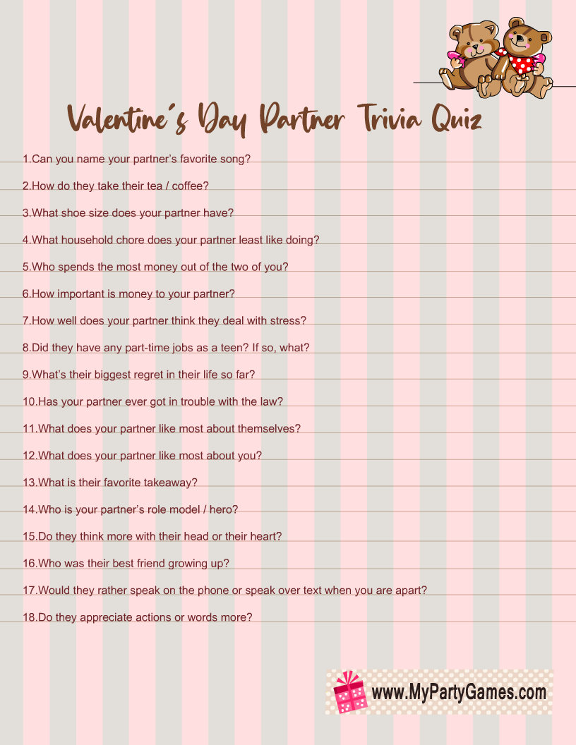 Couples Trivia Questions Pages Printable