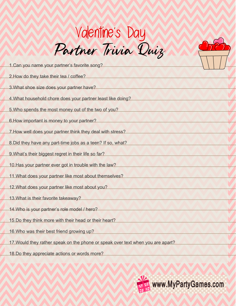 Free Printable Valentine s Day Partner Trivia Quiz