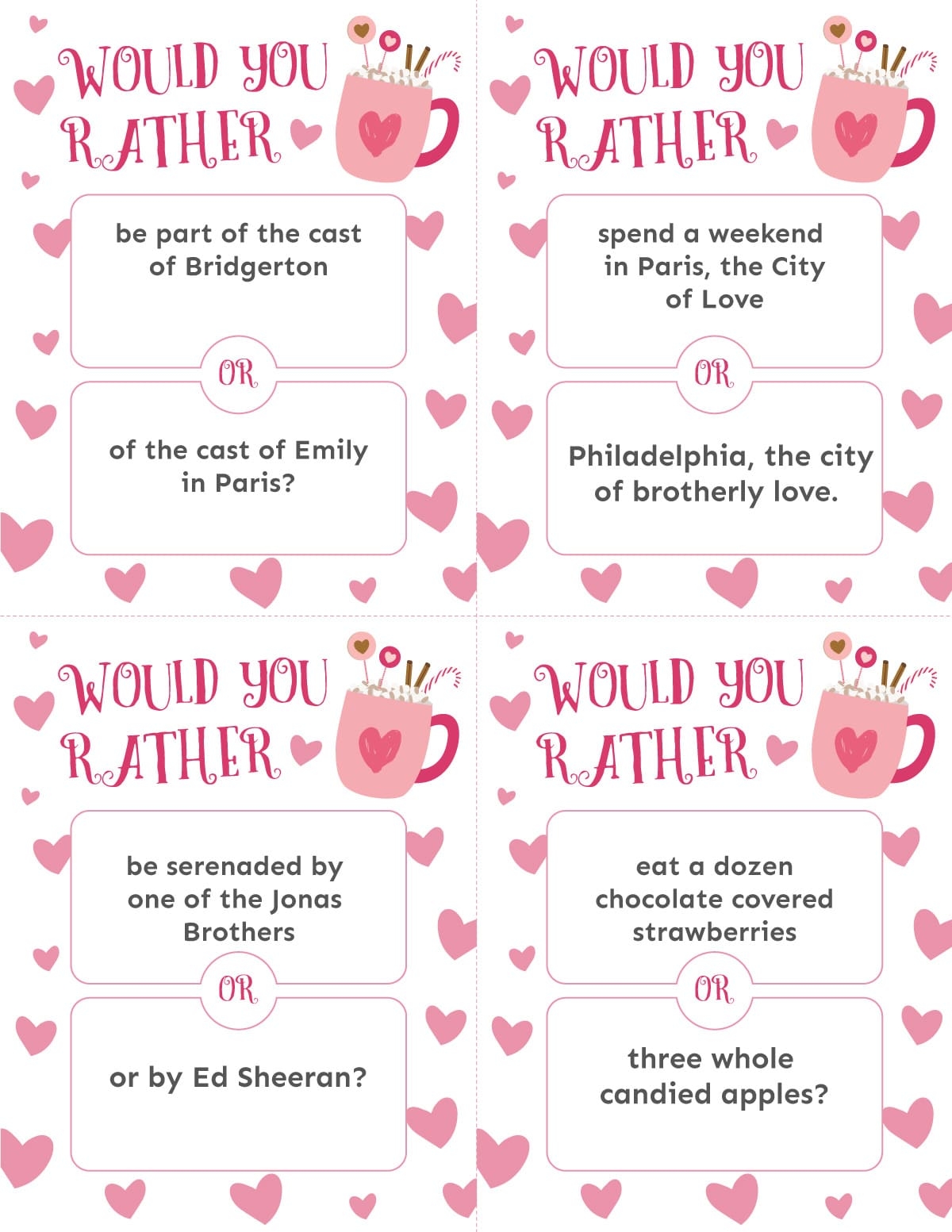 Would You Rather Questions Printable PDF