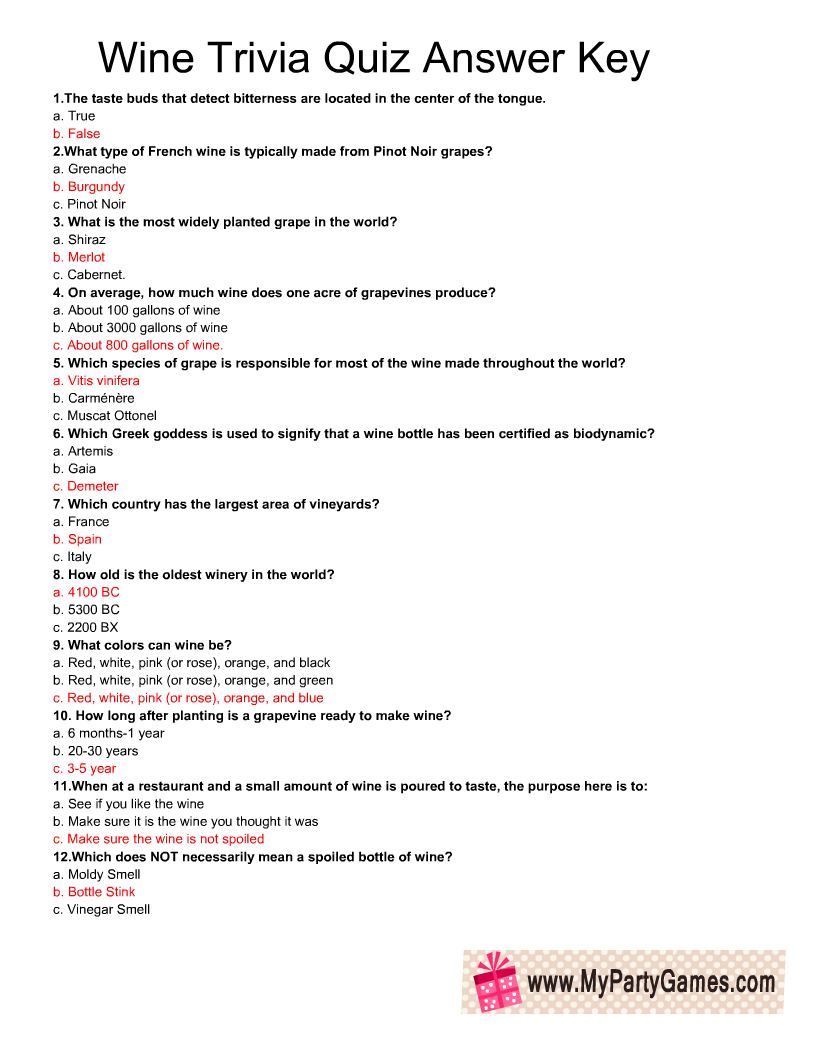 free printable wine trivia quiz with answer key