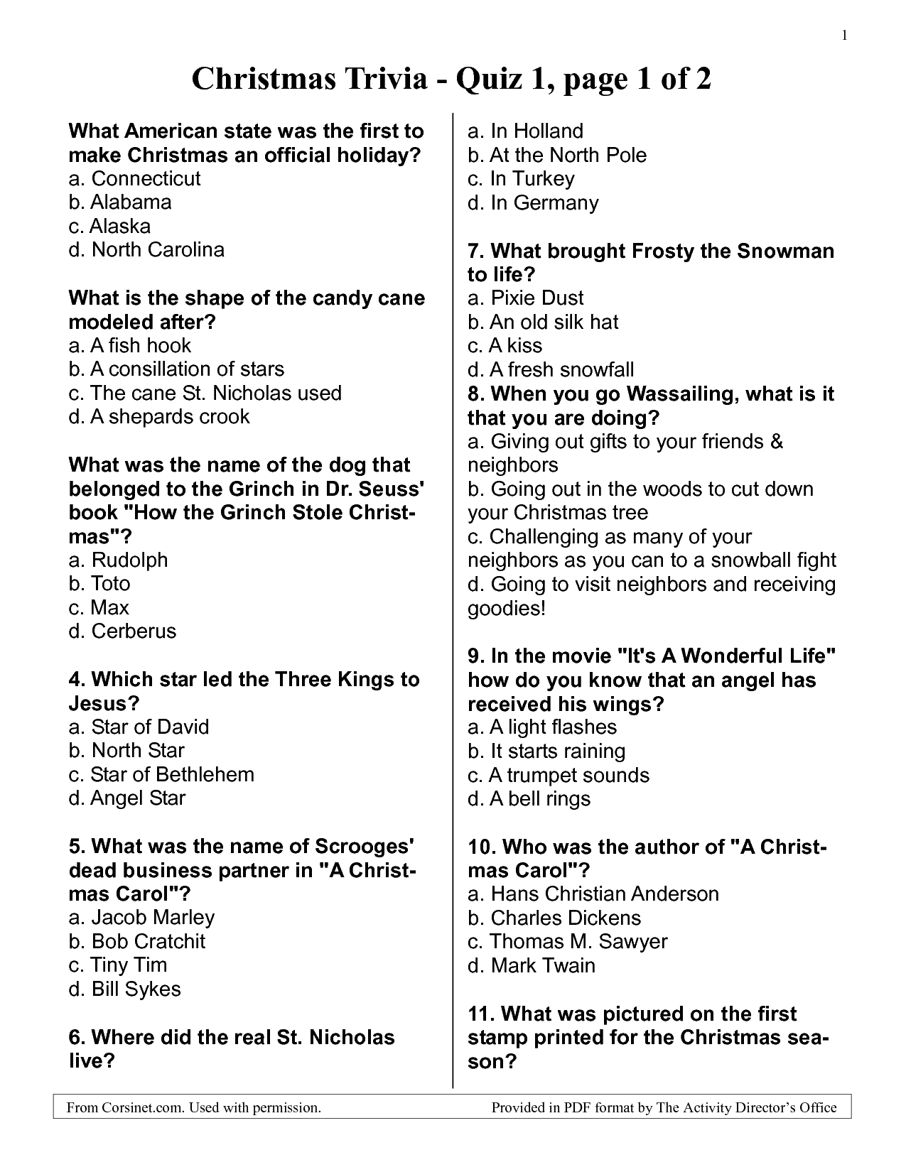 Free Differnt Categories Printable Trivia Questions and Answers