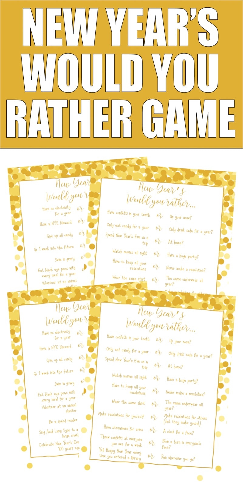 Free Printable Would You Rather Game Play Party Plan