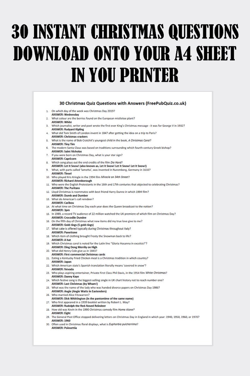 Free Pub Quiz Free Quizzes On X Merry Christmas Nadolig Llawen Free Christmas Questions And Answers On An Easy To Print A4 Sheet Https t co QVt0hHmEfR Https t co SEkbp3jkjK X