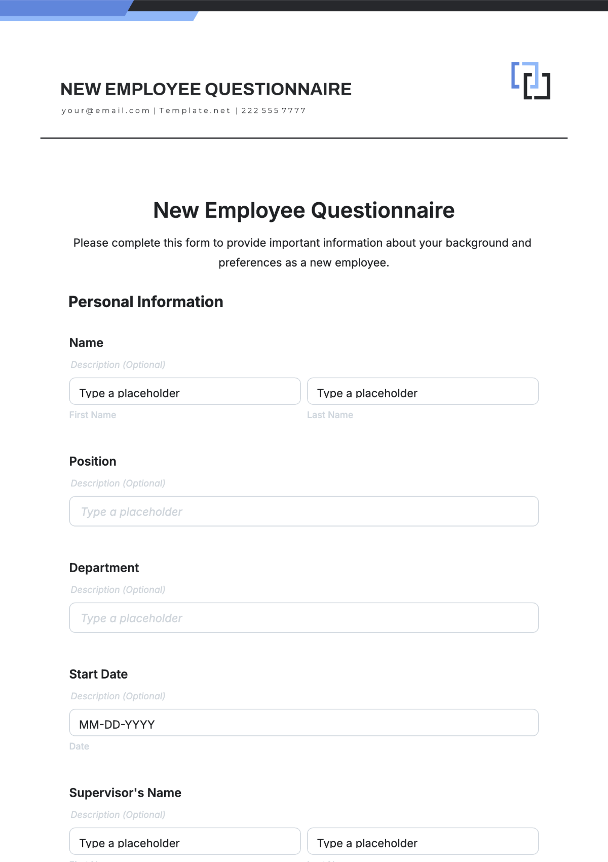 Free Questionnaire Templates To Edit Online