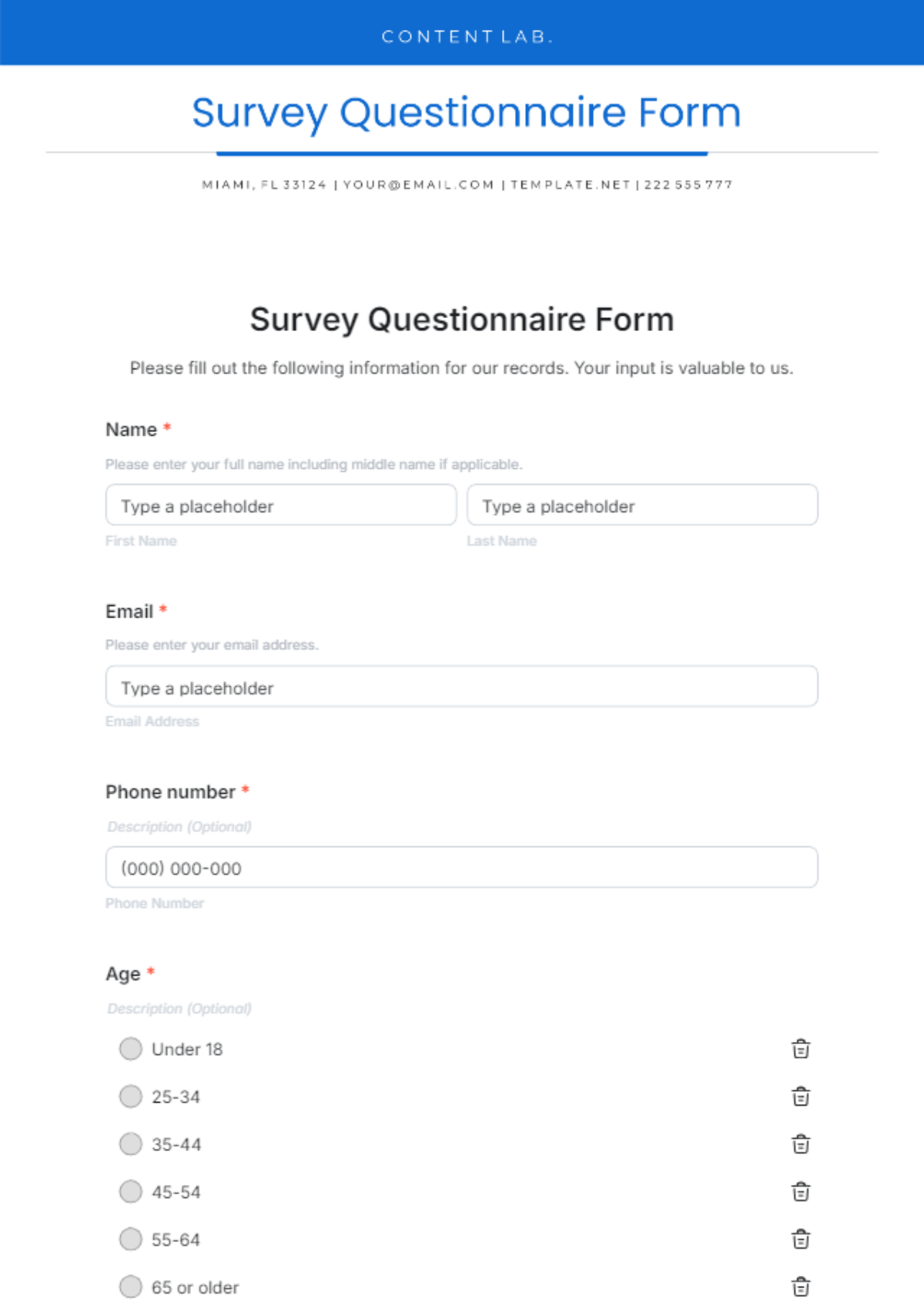 Free Questionnaire Templates To Edit Online