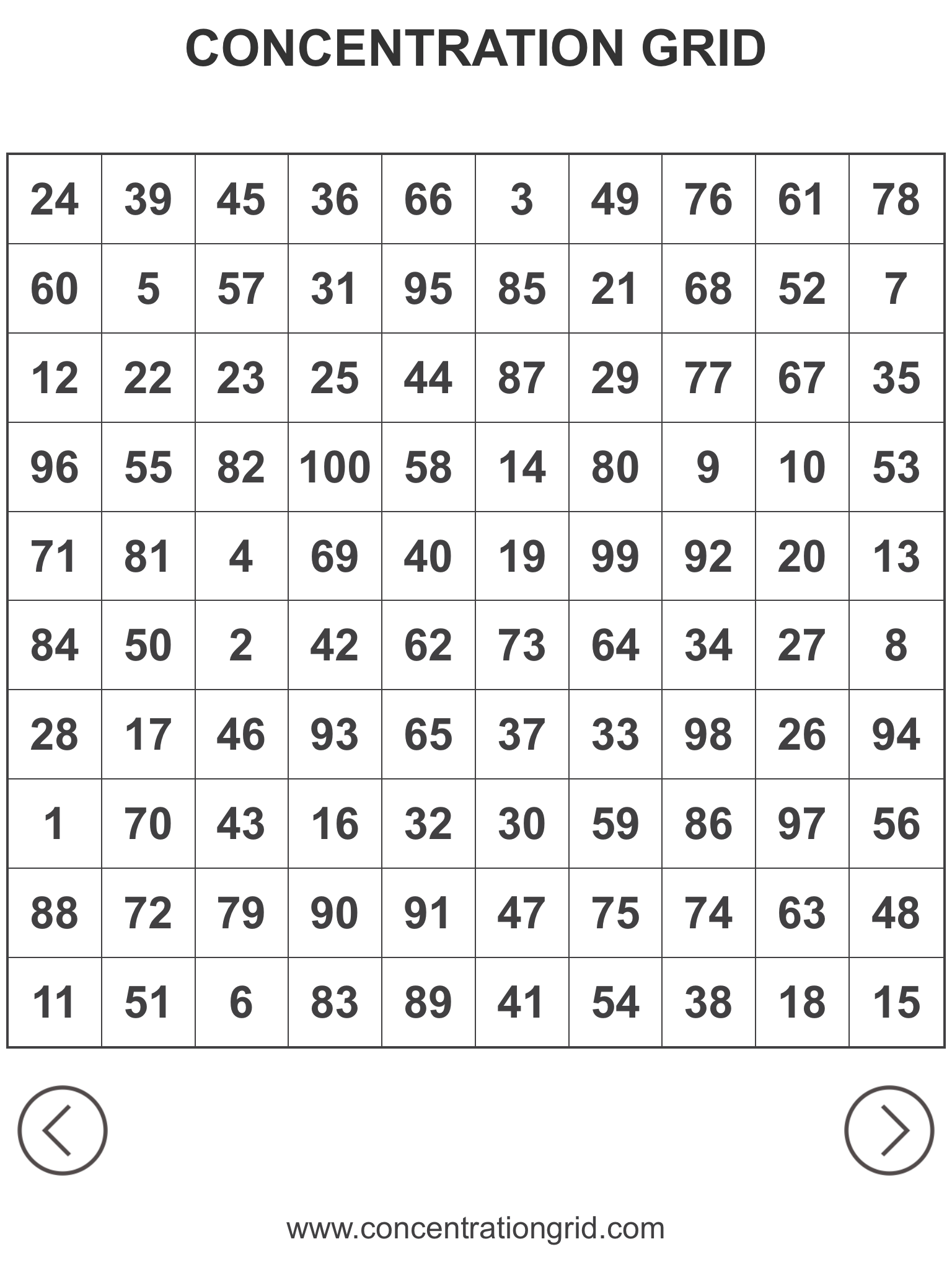 FREE SAMPLE 10 10 CONCENTRATION GRIDS PRINTABLE PDF FILE FOR COACHES STUDENT ATHLETES CONCENTRATION GRID CONCENTRATION GRID