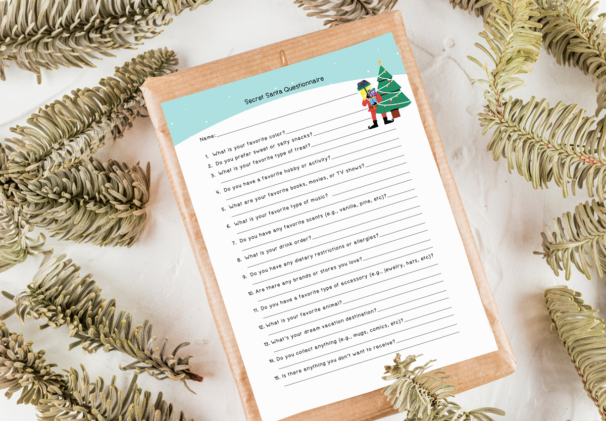 Free Secret Santa Printable Digital Questionnaire Form