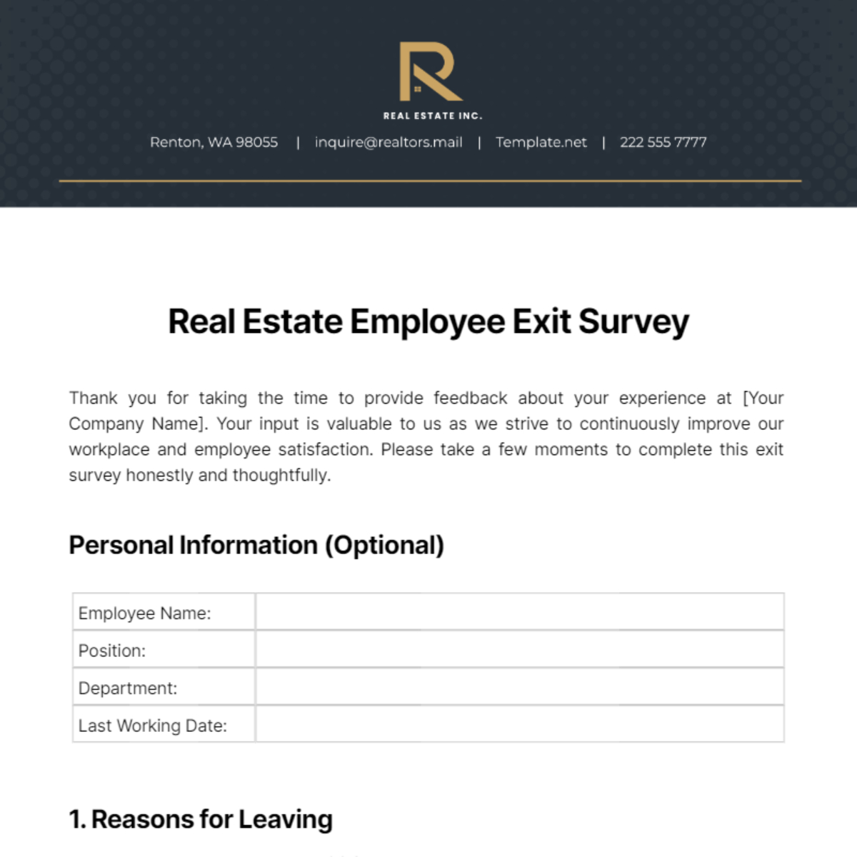 Free Printable Survey Template