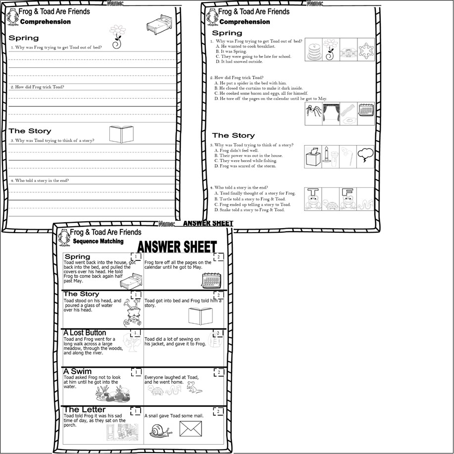 Frog Toad Are Friends Reading Quiz Test Questions Story Scene Sequencing Made By Teachers