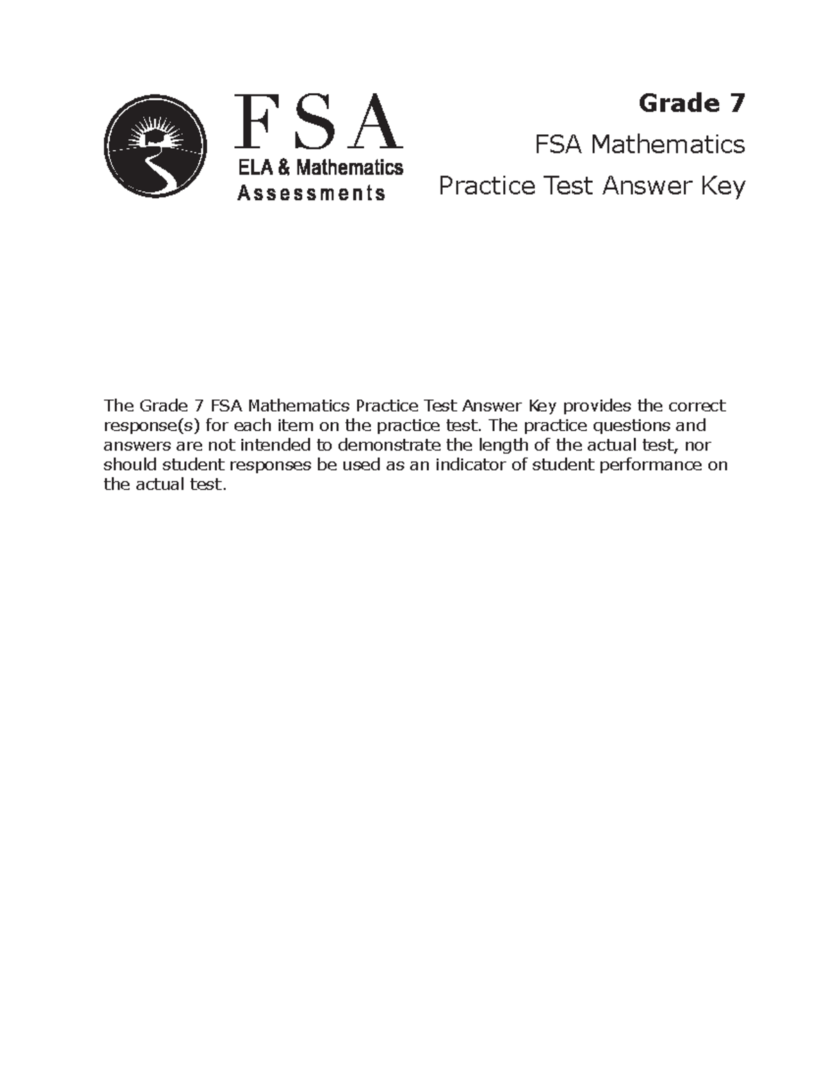 FSA 2020 Grade 7 Math Practice Test Answer Key MTB Studocu