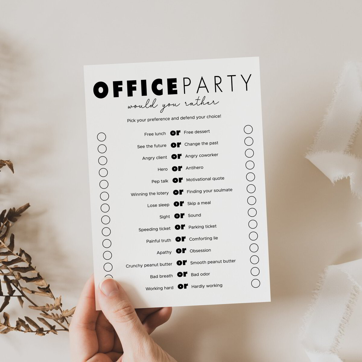 Fun Office Would You Rather Questions For Adults Printable Game