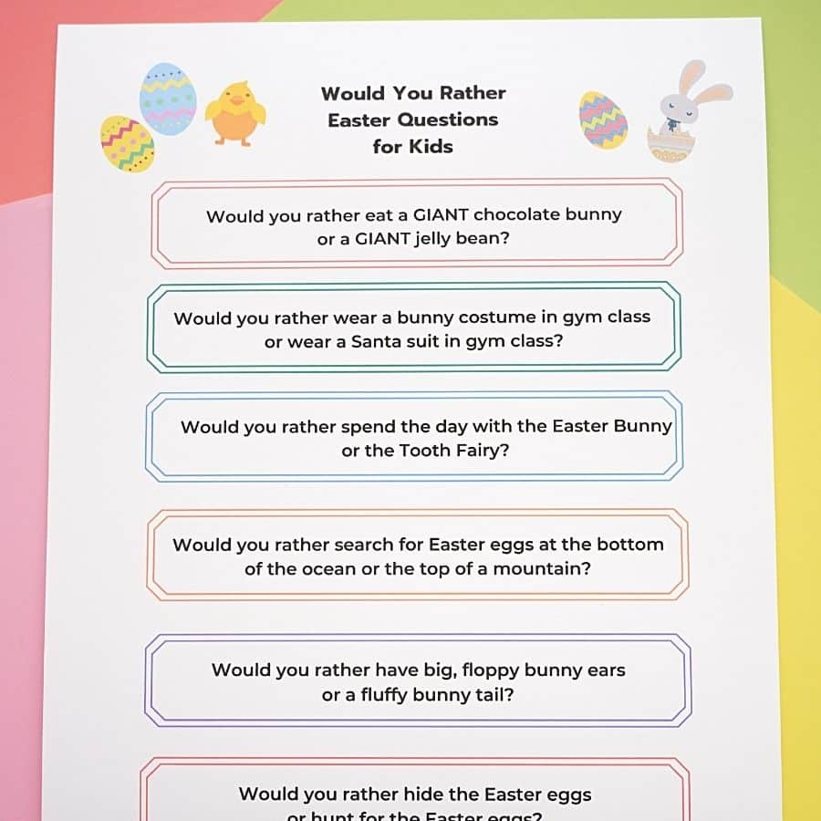 The Best Would You Rather Questions for Kids Printable