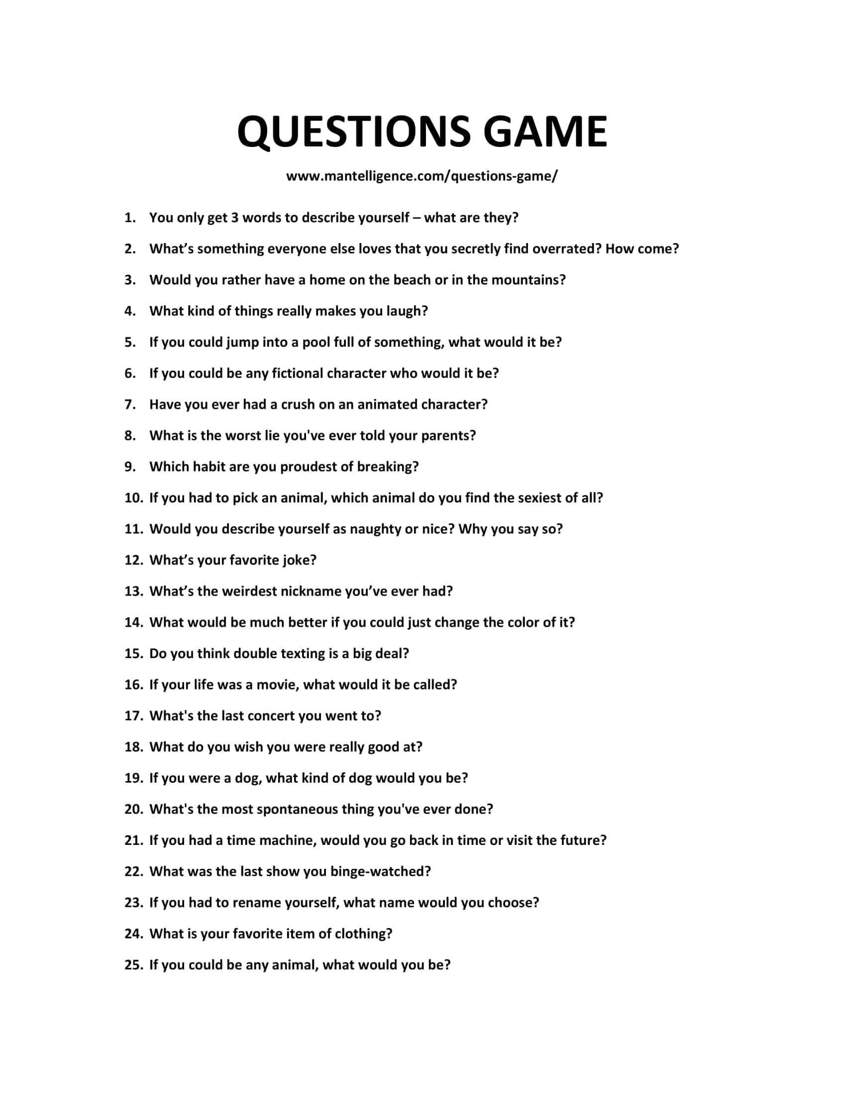 Game Of Things Questions