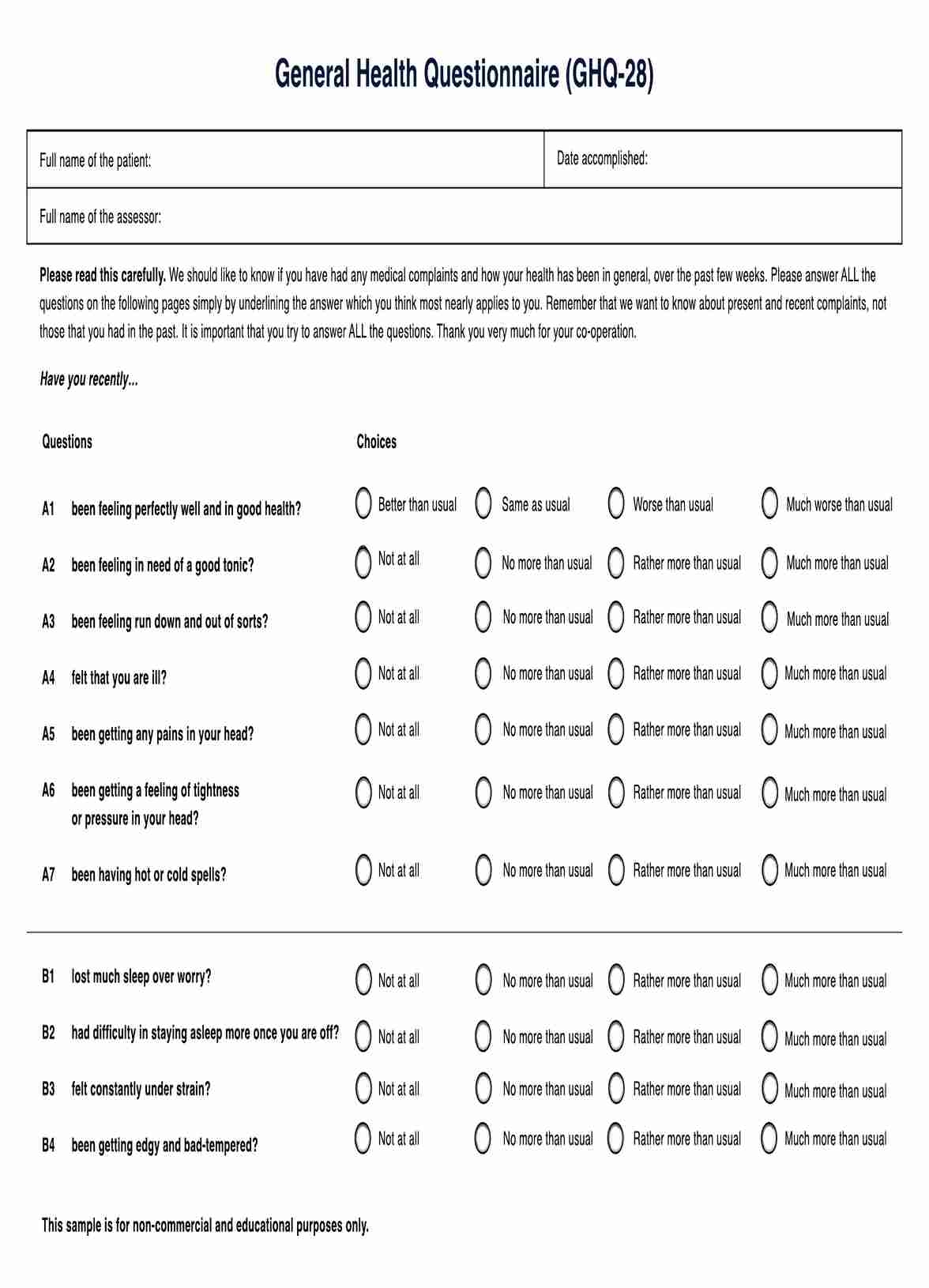 General Health Questionnaire GHQ 28 