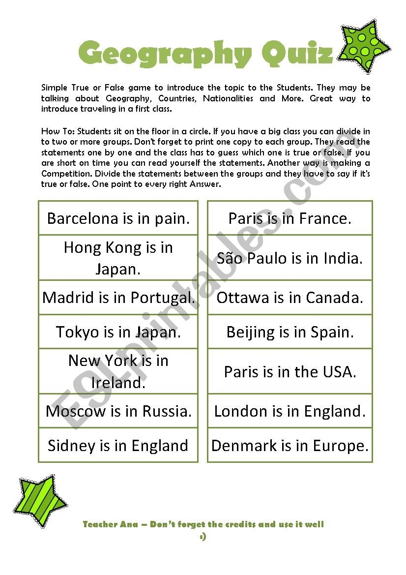 Geography Quiz ESL Worksheet By AnaBertozzi