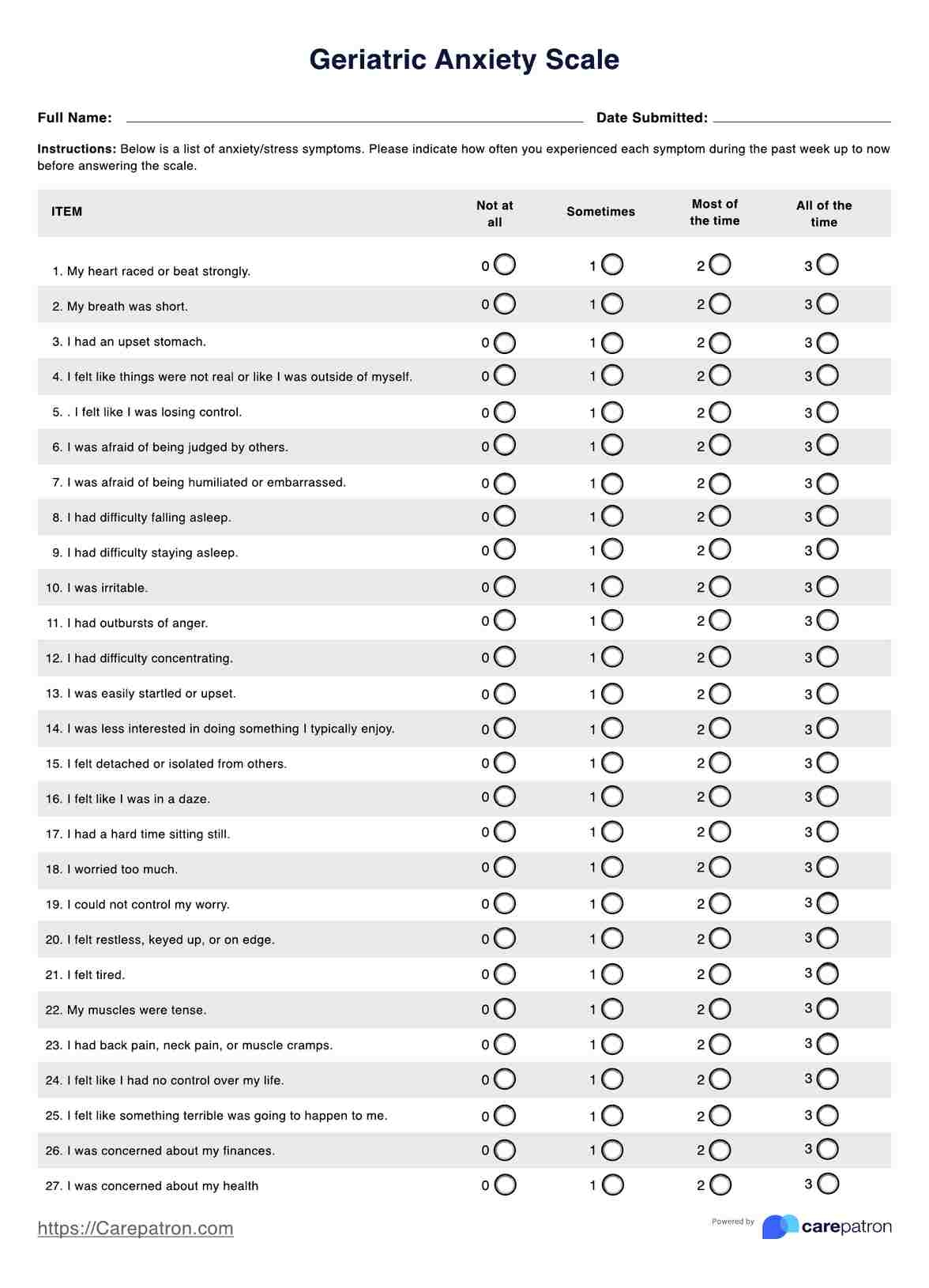 Geriatric Anxiety Scale