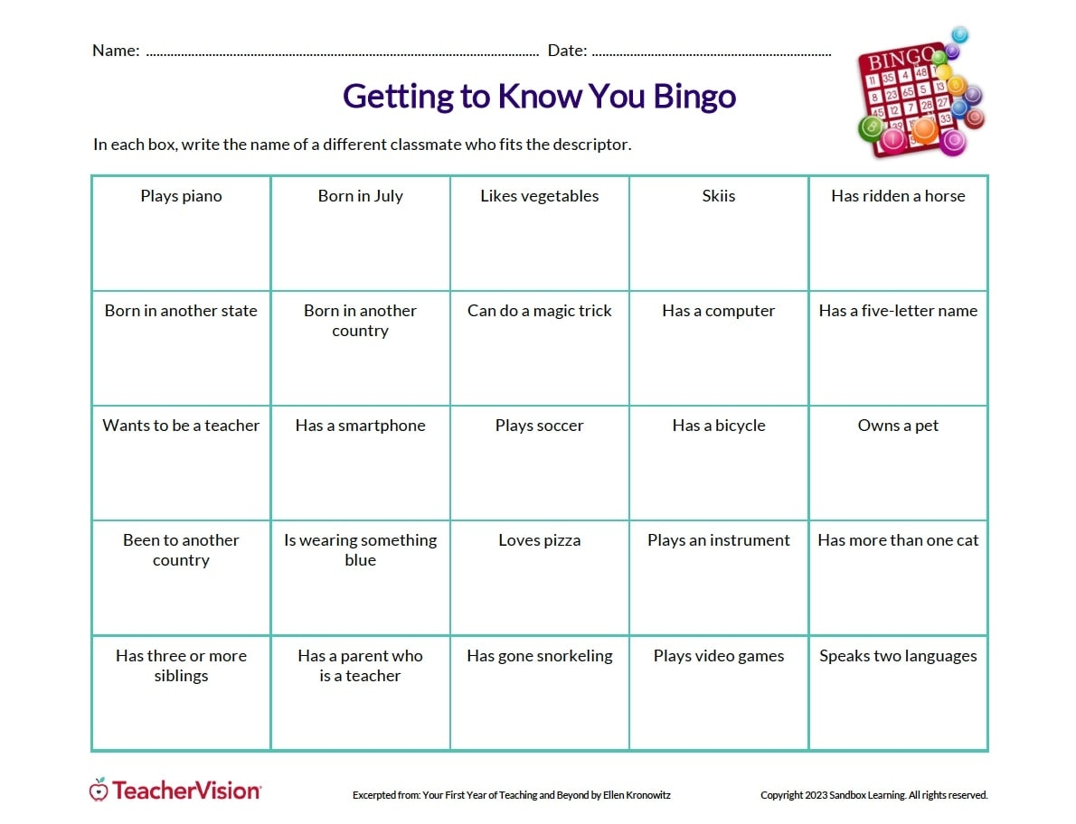 Get To Know You Bingo Template Icebreaker Bingo TeacherVision