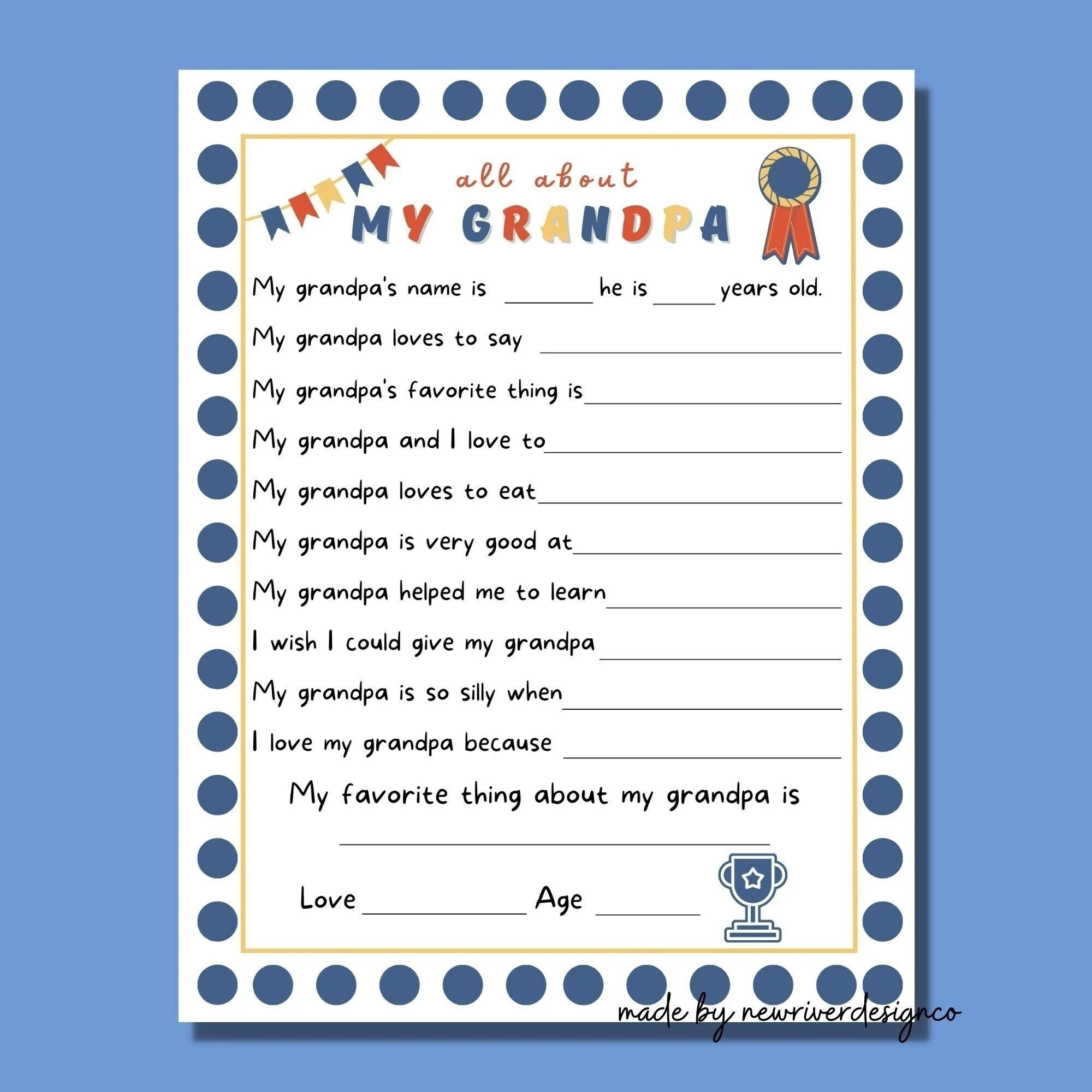Grandpa Questionnaire Printable Grandparent s Day Gift PDF Etsy