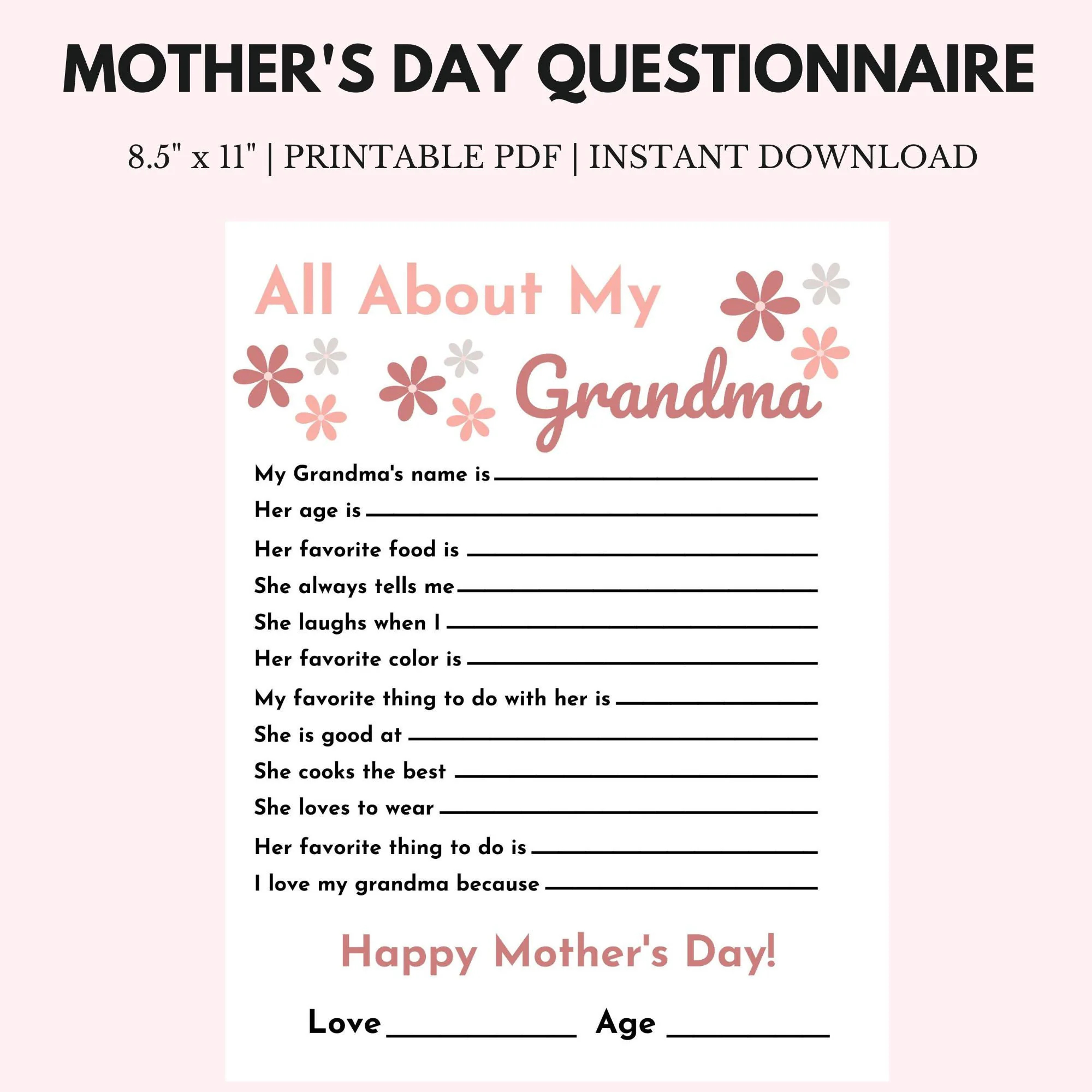 Grandparent Day Questionnaire Etsy