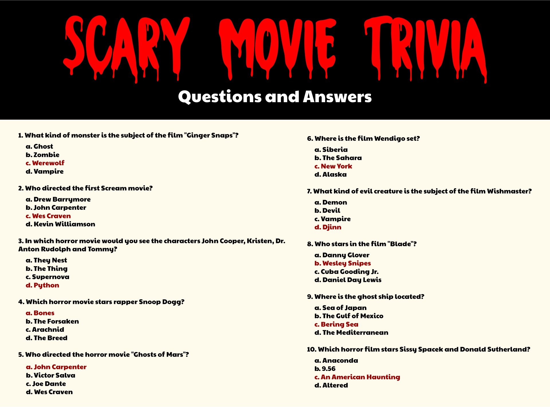 Free Printable Movie Trivia Questions and Answers