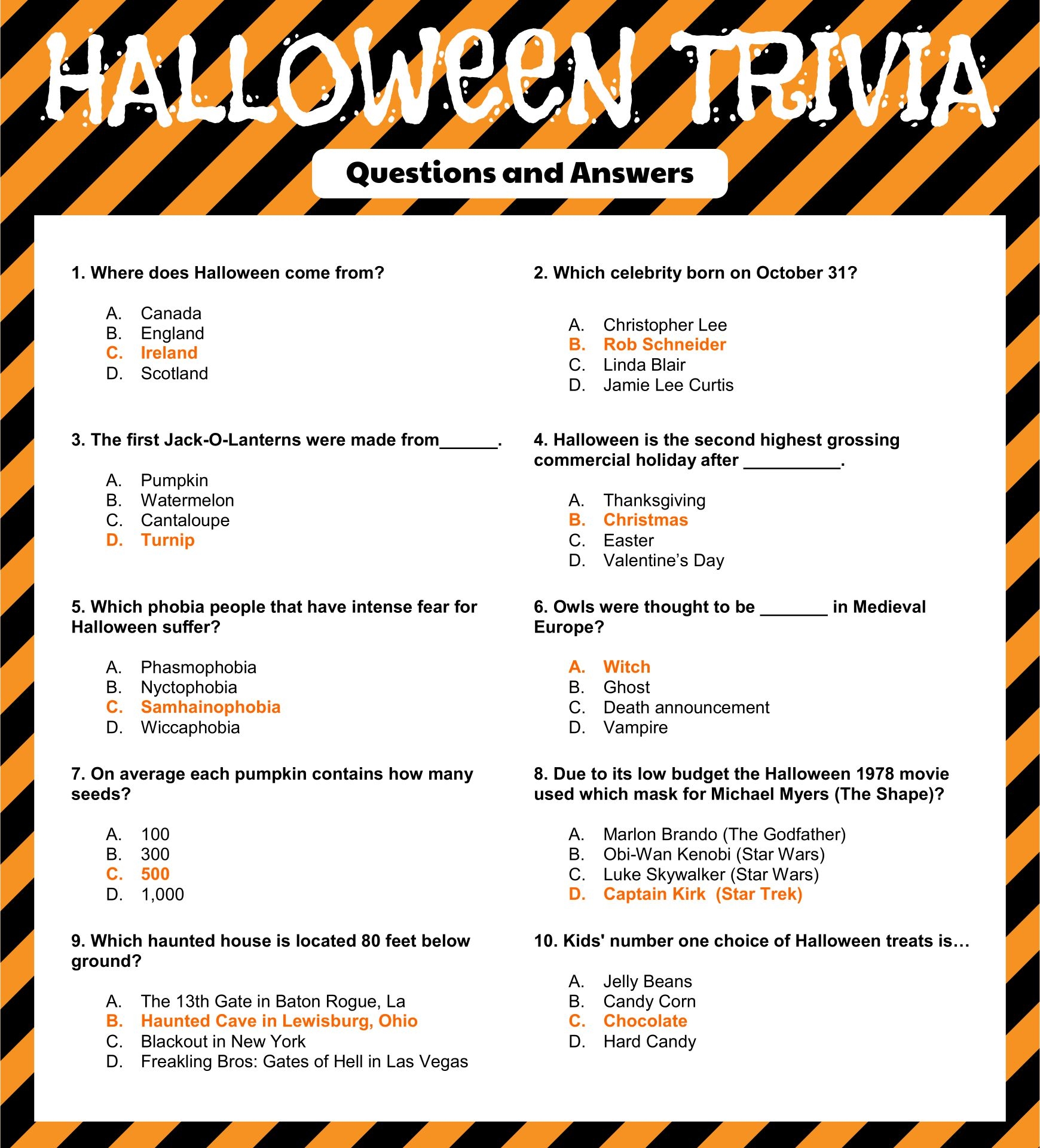 Halloween Trivia And Answers 15 Free PDF Printables Printablee