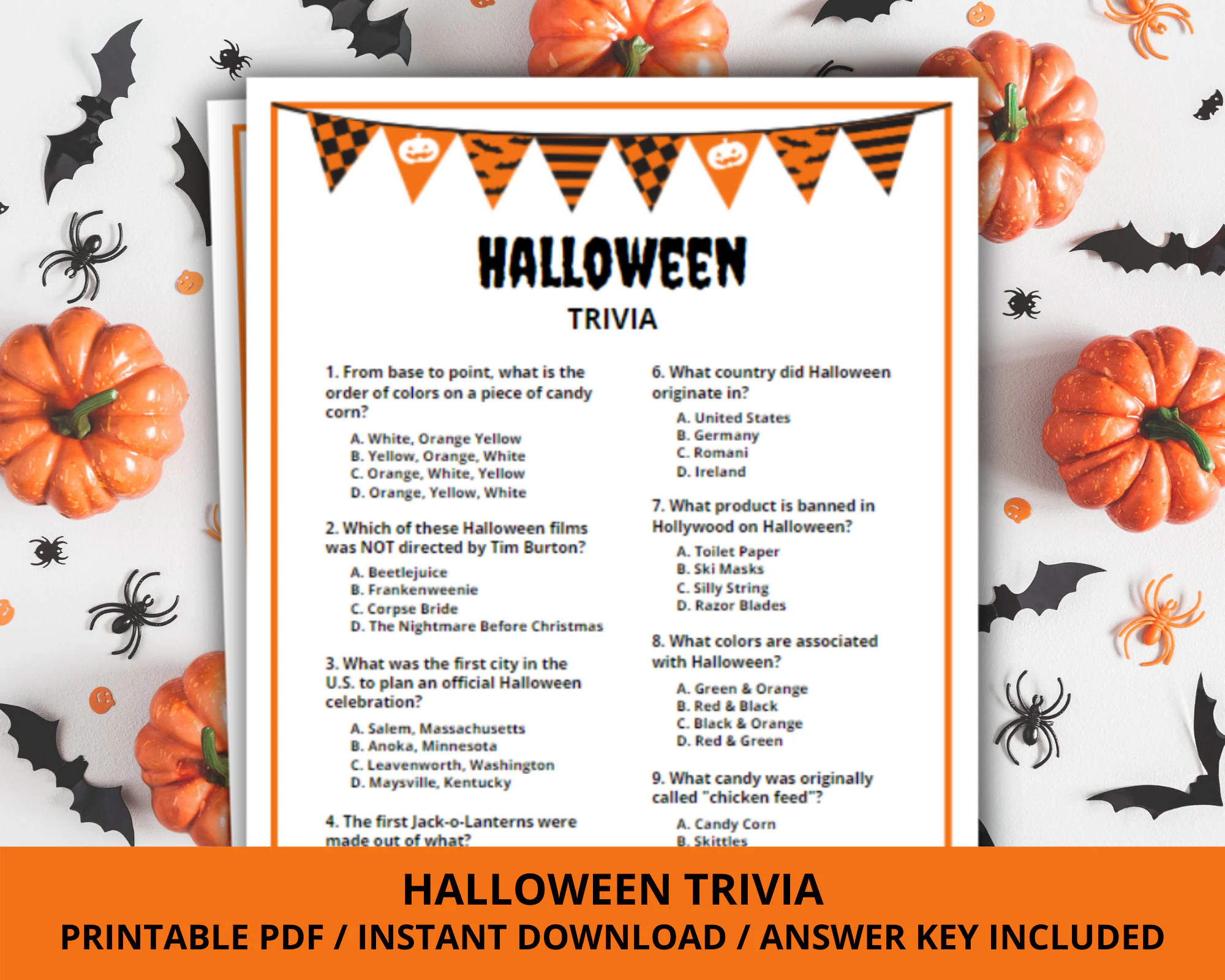 Halloween Trivia Game Printable Halloween Trivia Game Halloween Printable Games Fun Halloween Party Game Halloween Quiz For Adults Etsy