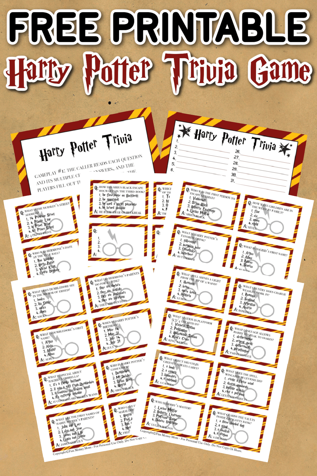 Harry Potter Trivia Questions And Answers Free Printable 