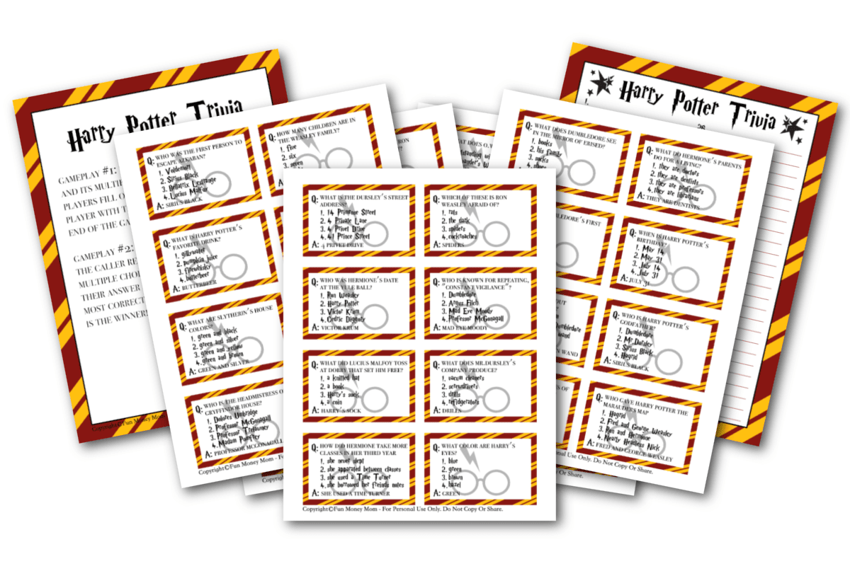 Harry Potter Trivia Questions And Answers Free Printable 