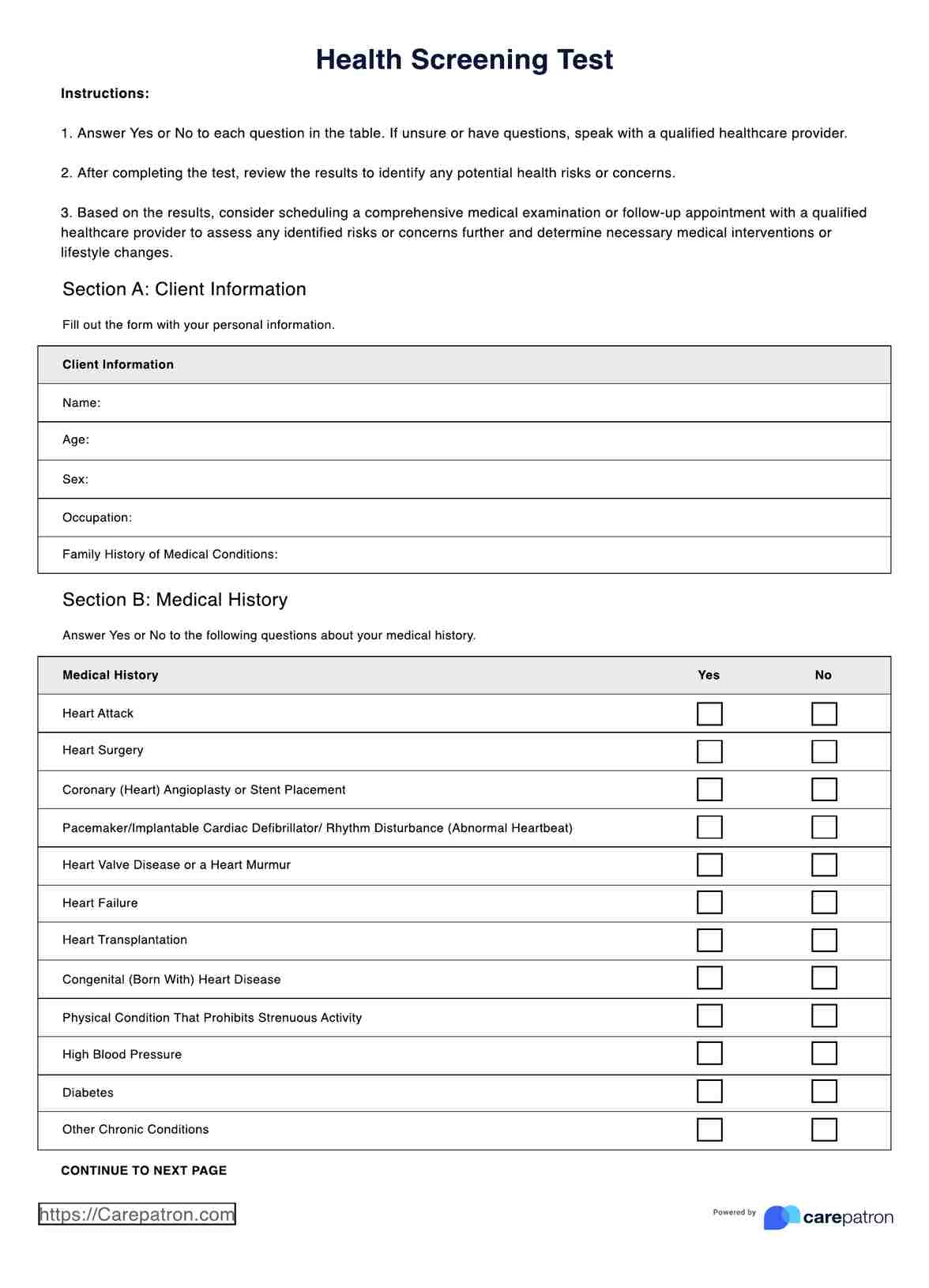 Health Screening Test
