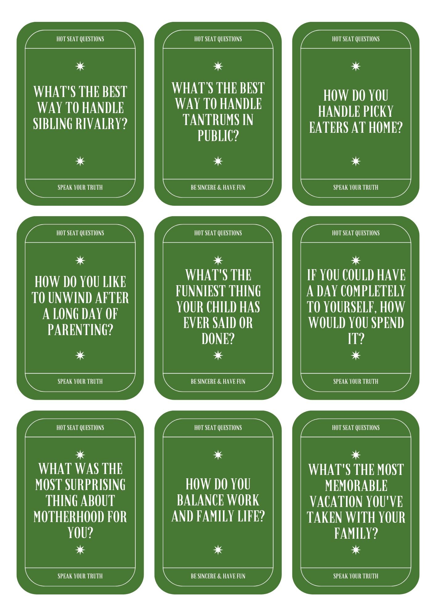 Hot Seat Questions Cards Mother Edition Mom Fun Let It Out Deep Conversation Starters Emotional Intimacy Fun Interactive Printable Etsy