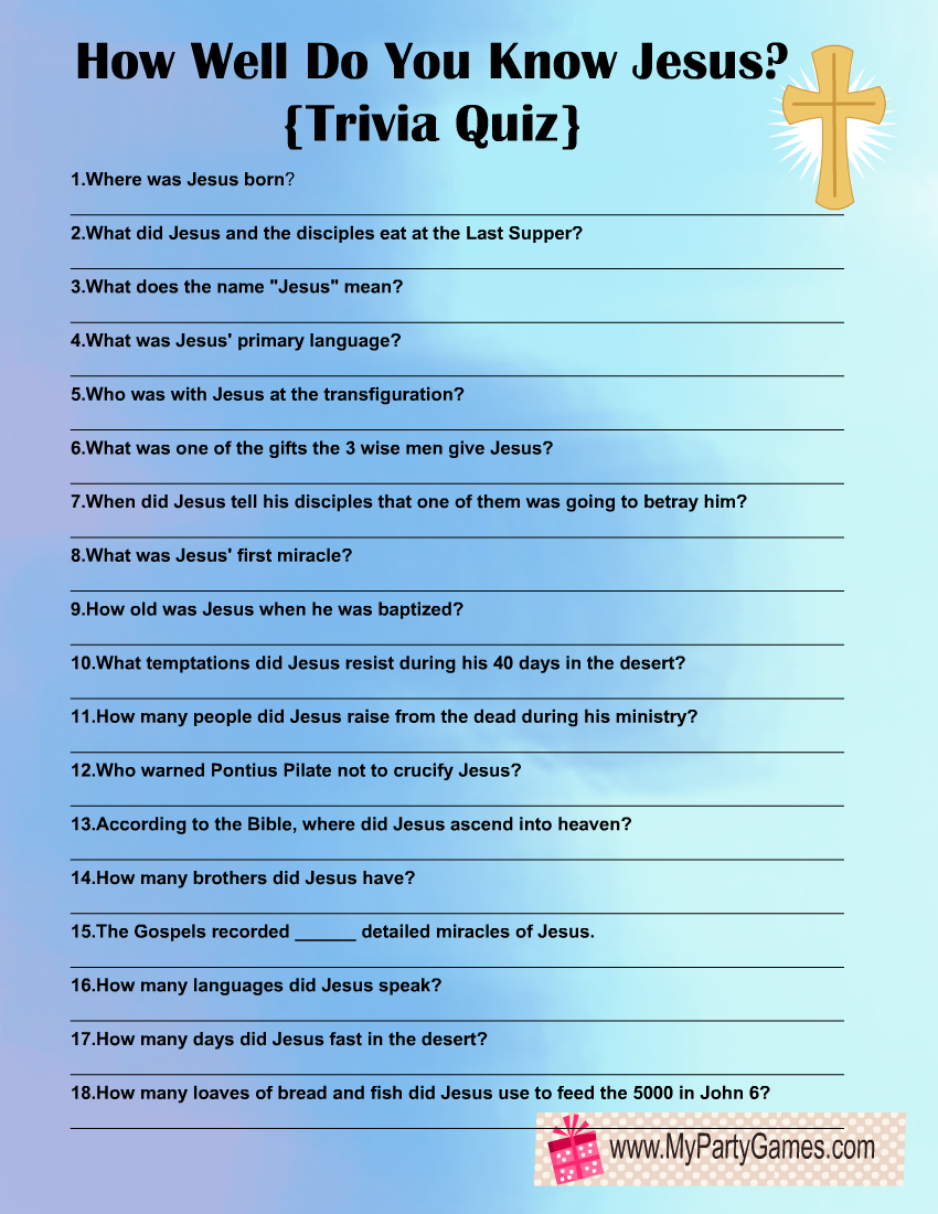 How Well Do You Know Jesus Free Printable Trivia Quiz
