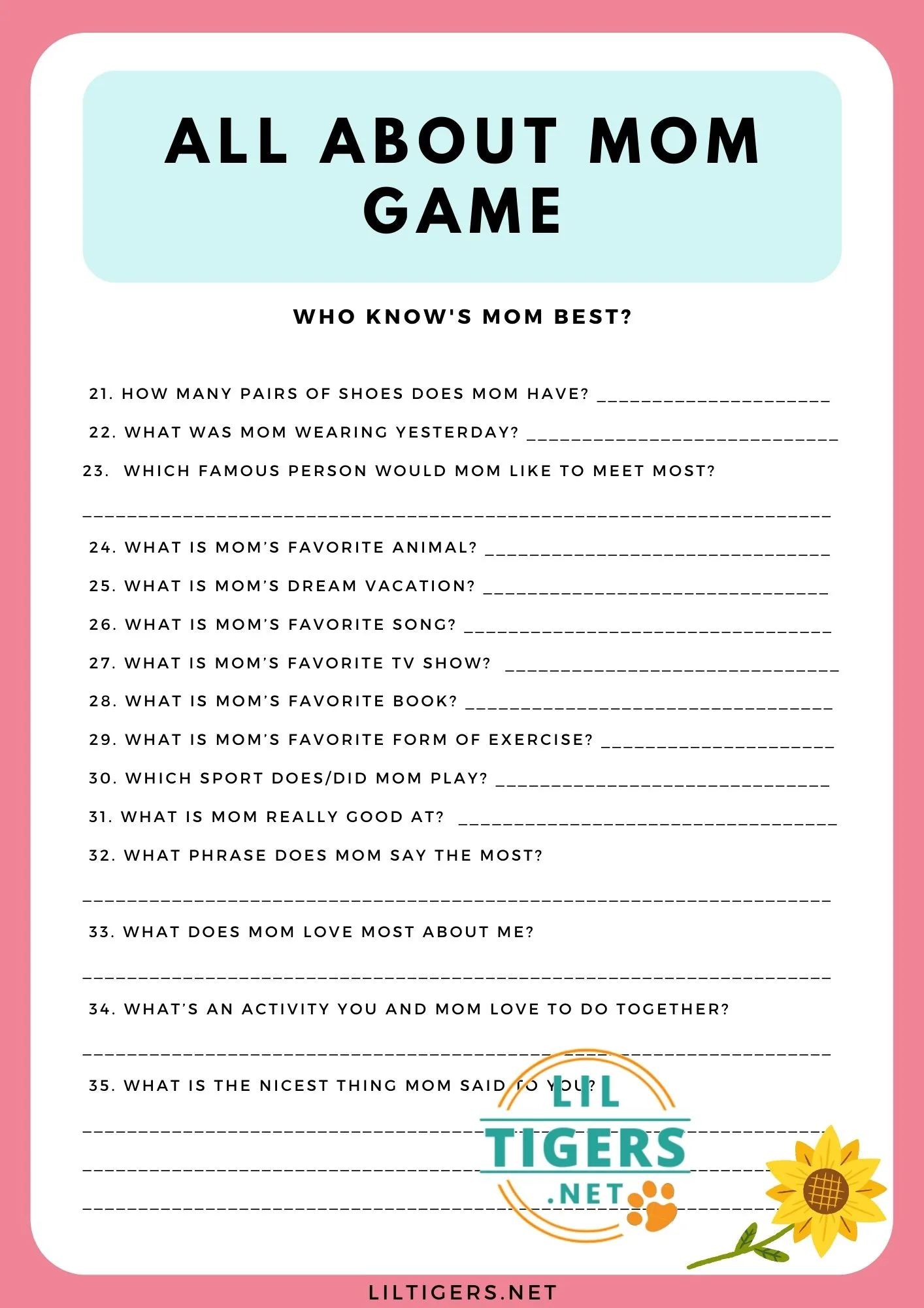 How Well Do You Know Mom Questions All About Mom Game