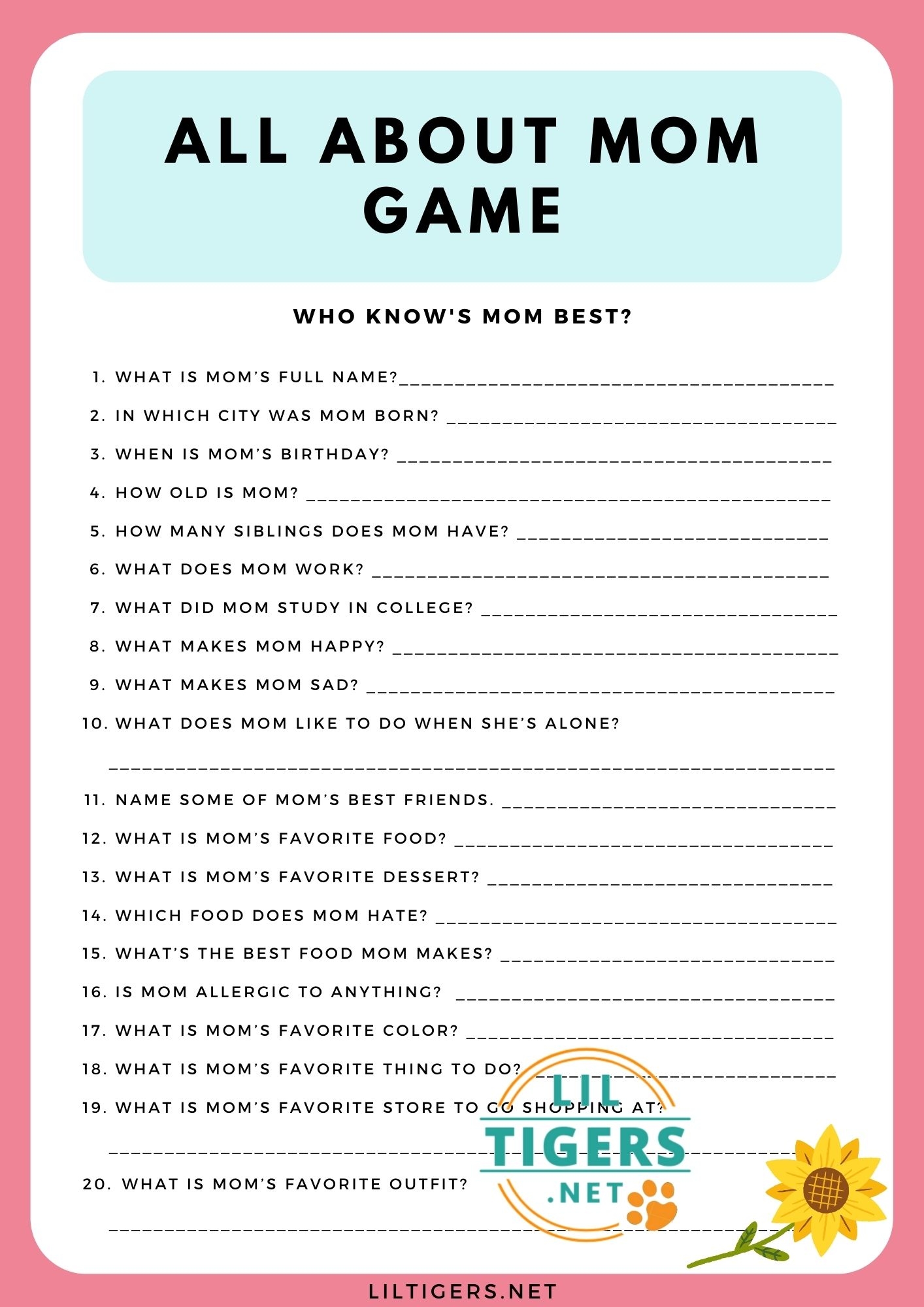 How Well Do You Know Mom Questions All About Mom Game