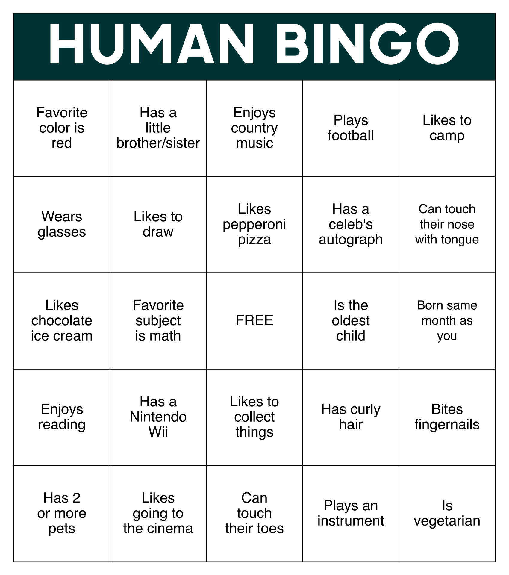 Question Bingo Printable Sheets