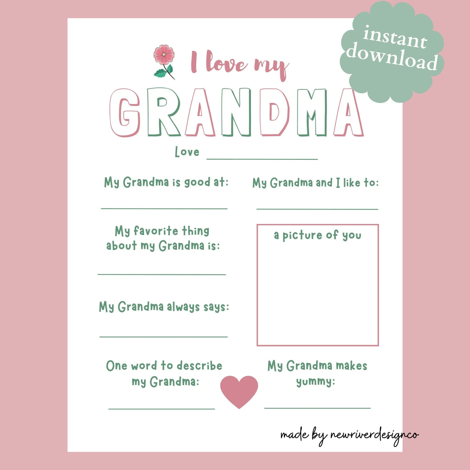 All About Grandma Questionnaire Printable