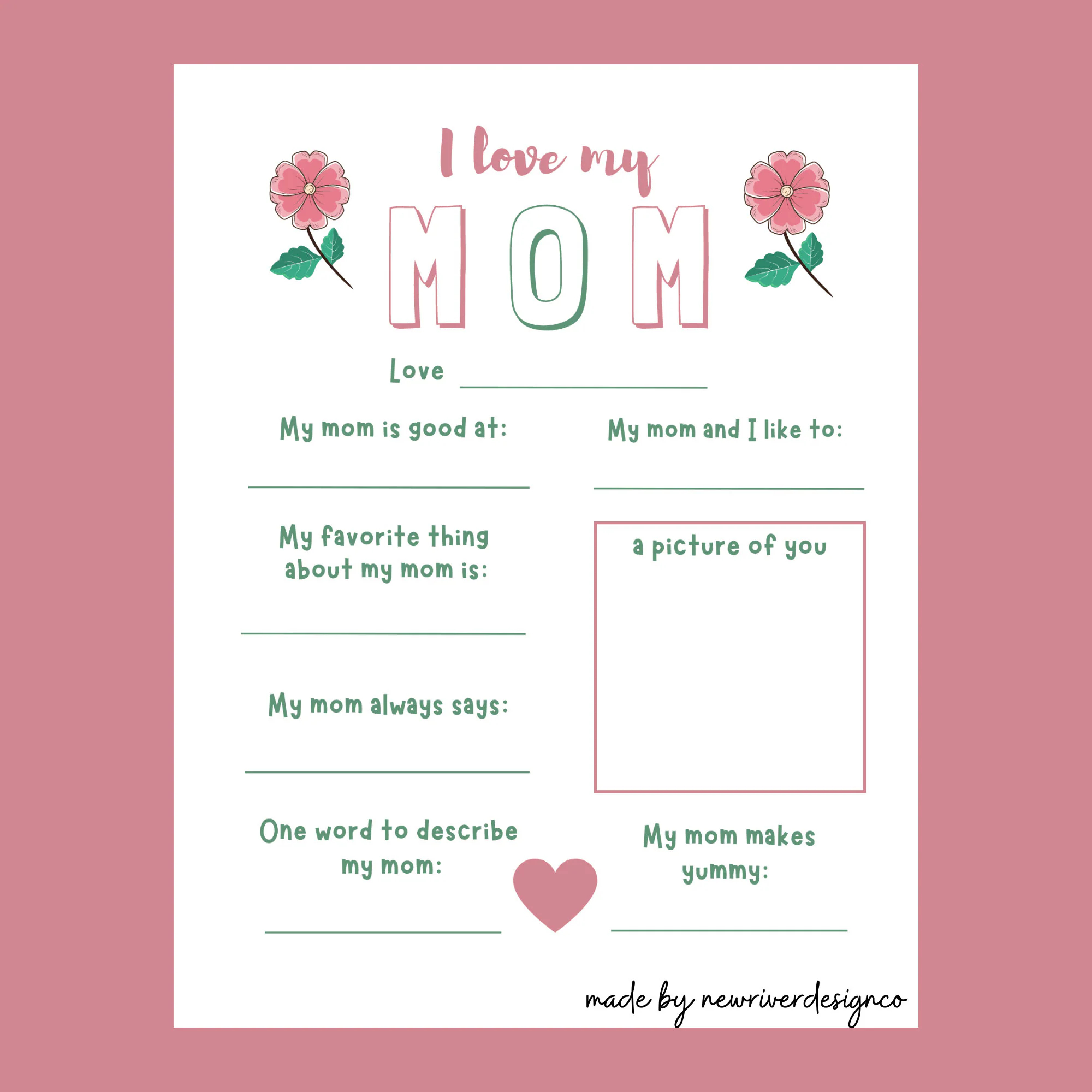 I Love My Mom Printable Mother s Day Questionnaire All About My Mom Preschool Mother s Day Gift Elementary School Mom Craft Kid Gifts Etsy Canada