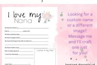 I Love My Nana Mother s Day Questionnaire Survey Questions Fill In The Blanks Printable Gift From Kids All About My Nana Craft Etsy