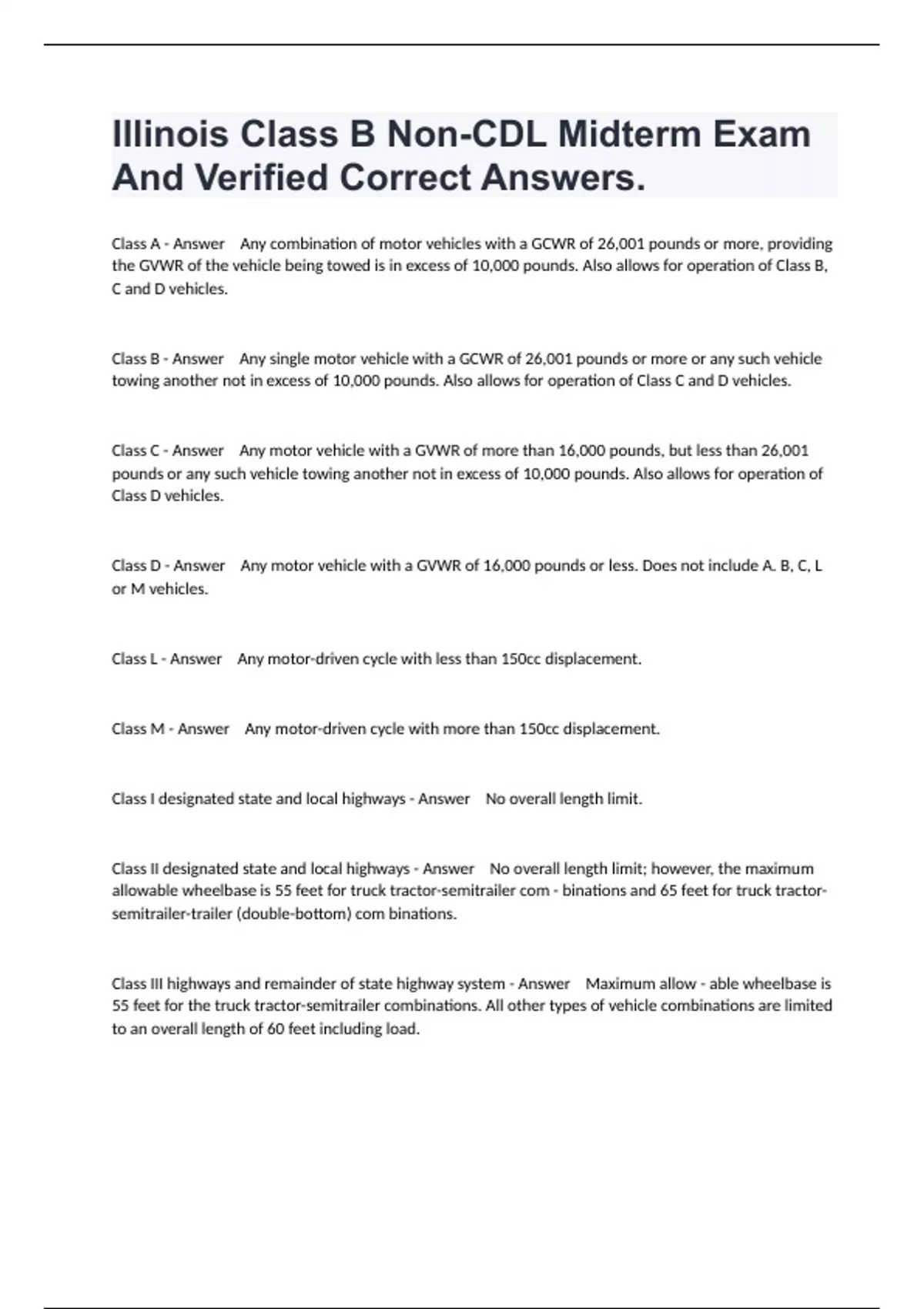 Printable CDL B Test and Answers