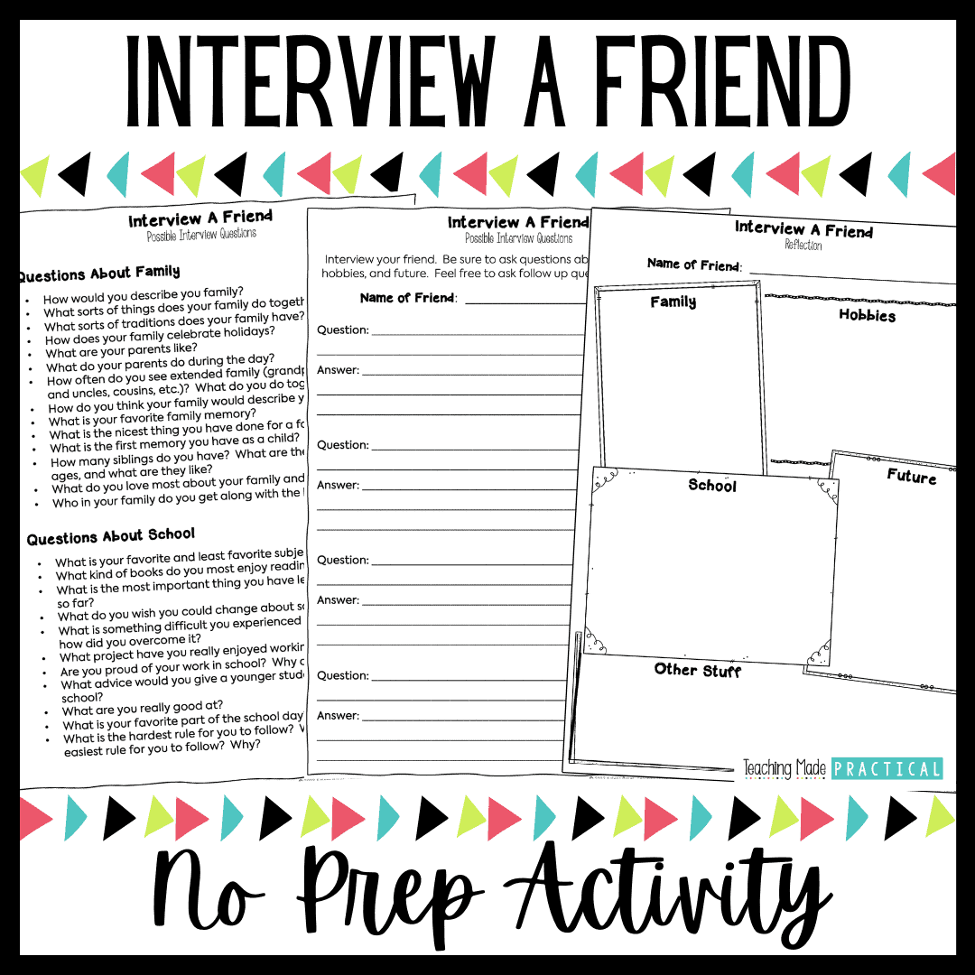 Interview A Friend Classmate Activity And Questions Teaching Made Practical