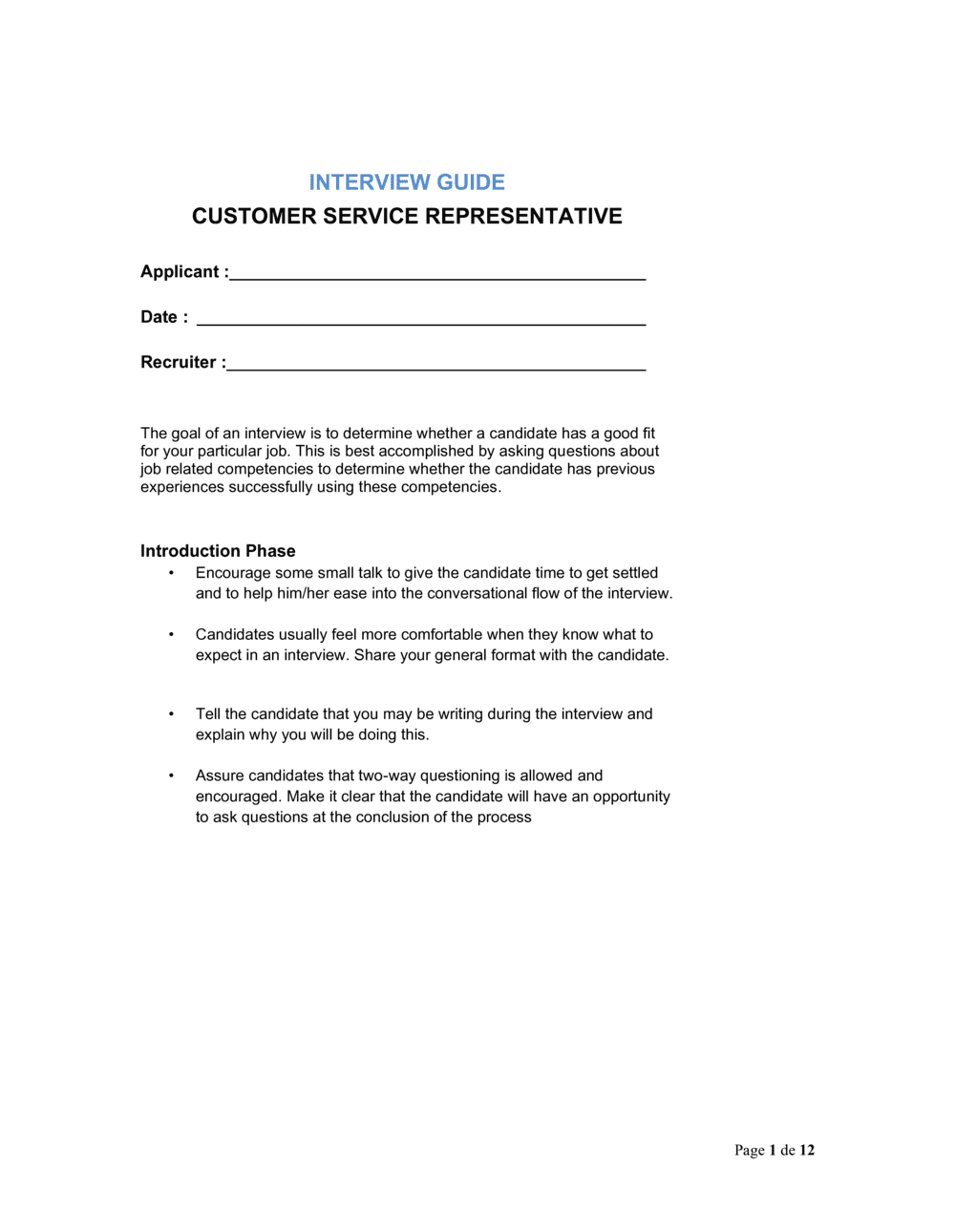 Interview Guide Customer Service Representative Free Download Word PDF