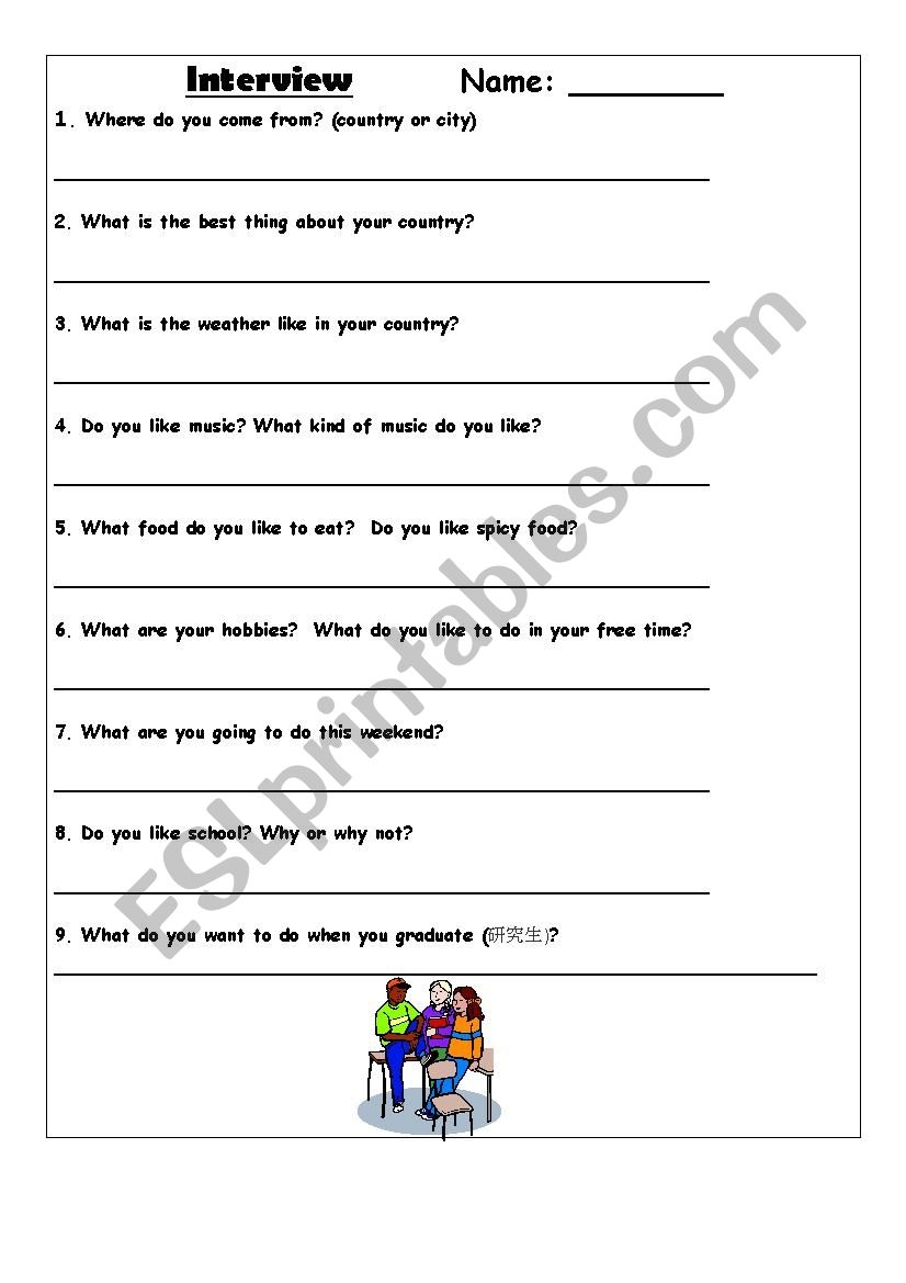 Interview Guide Questions ESL Worksheet By Lazerhand