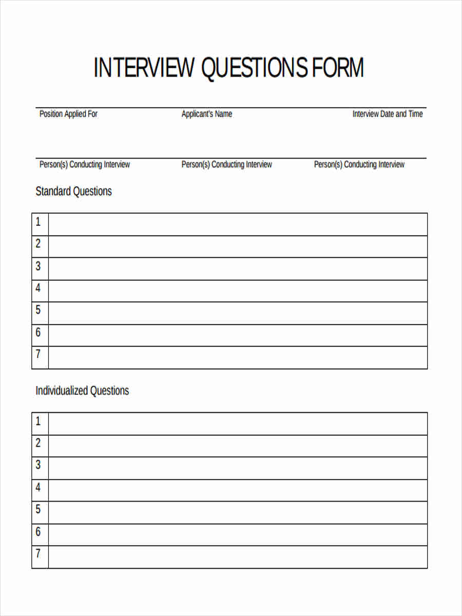 Interview Question Template Word Template