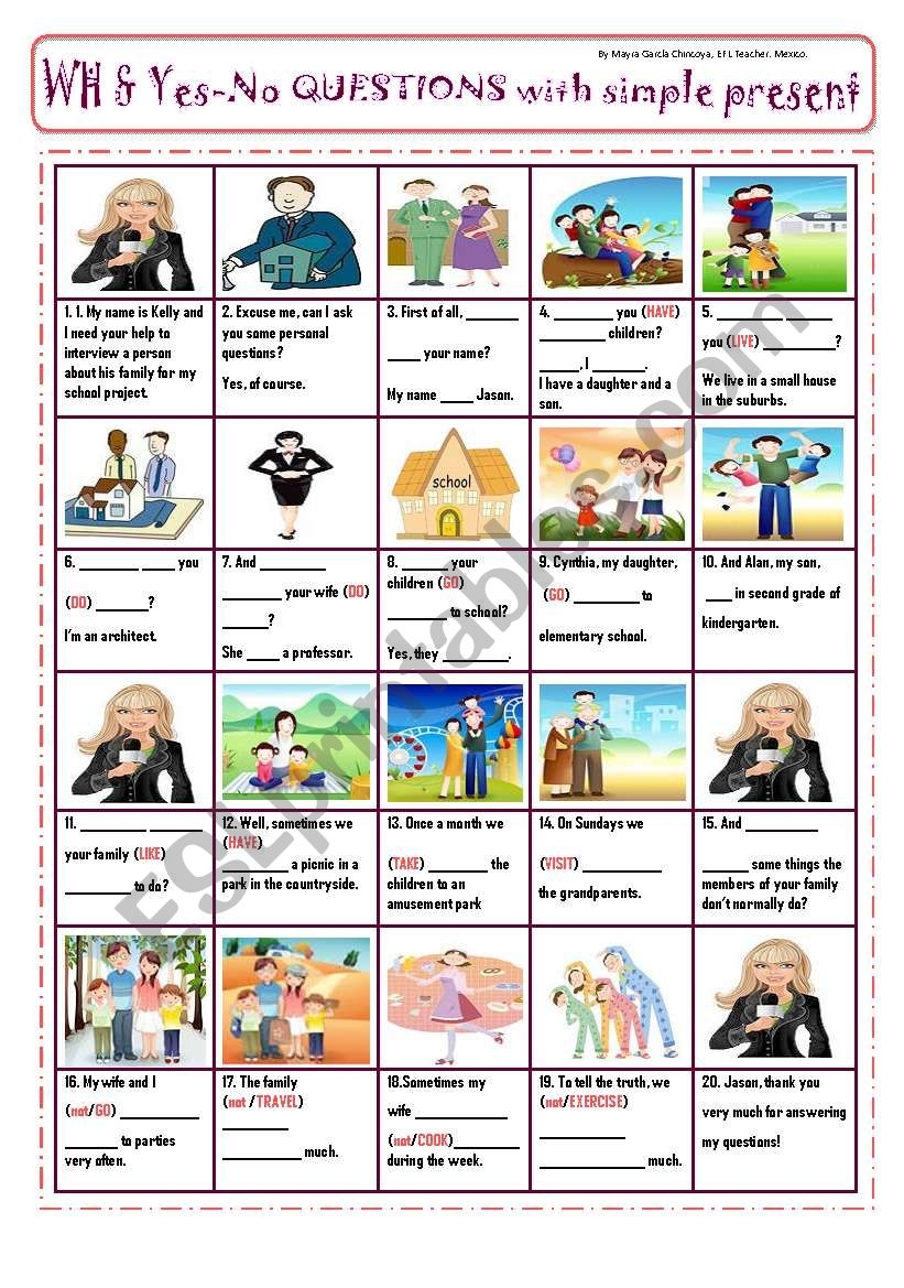 INTERVIEW TO PRACTICE PRESENT TENSE be Do Does Question Words PIcTuRe StOrY ESL Worksheet By Mayrasiu