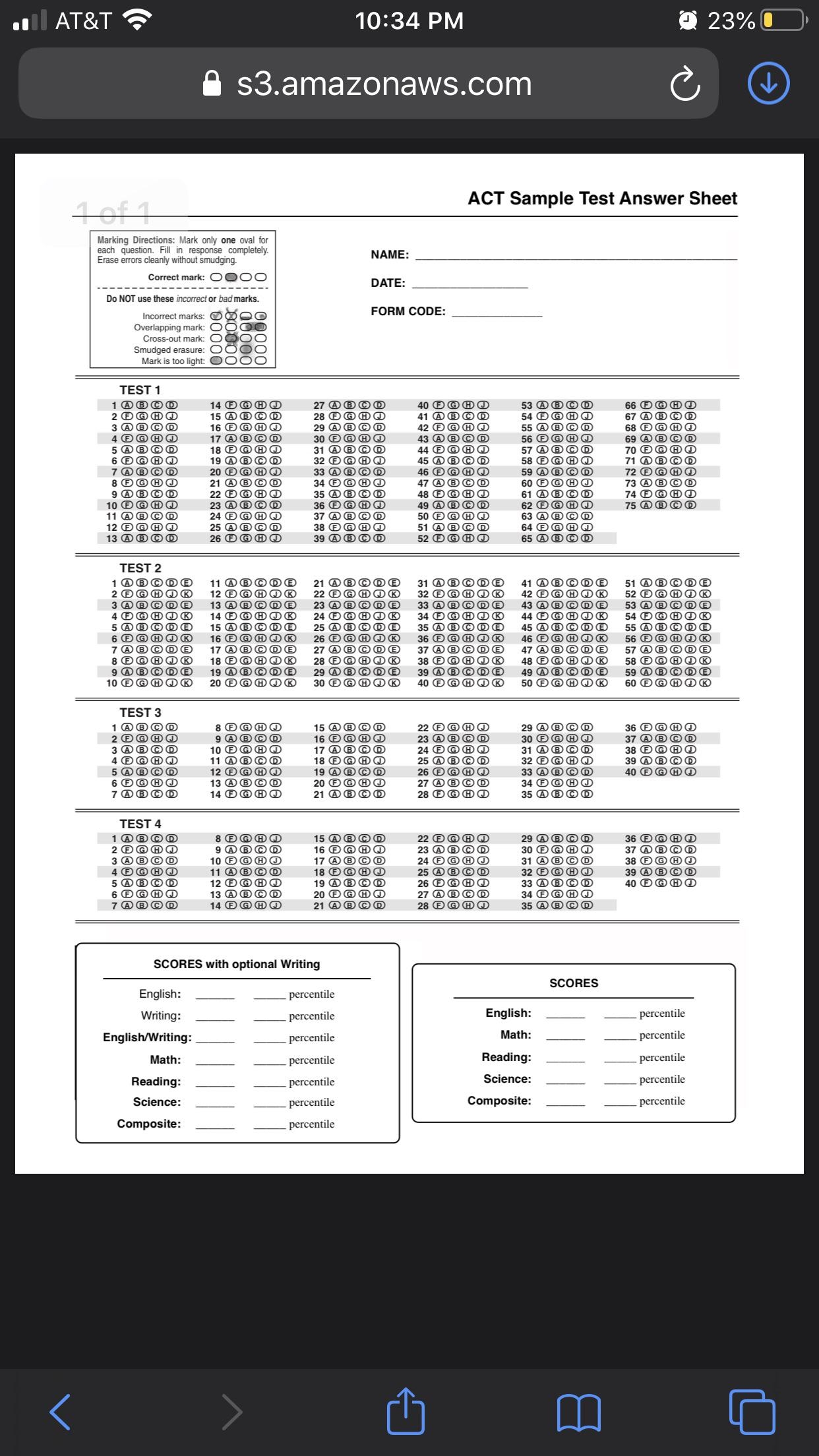 Is This How The Test Day Bubble Sheet Look Like R ACT
