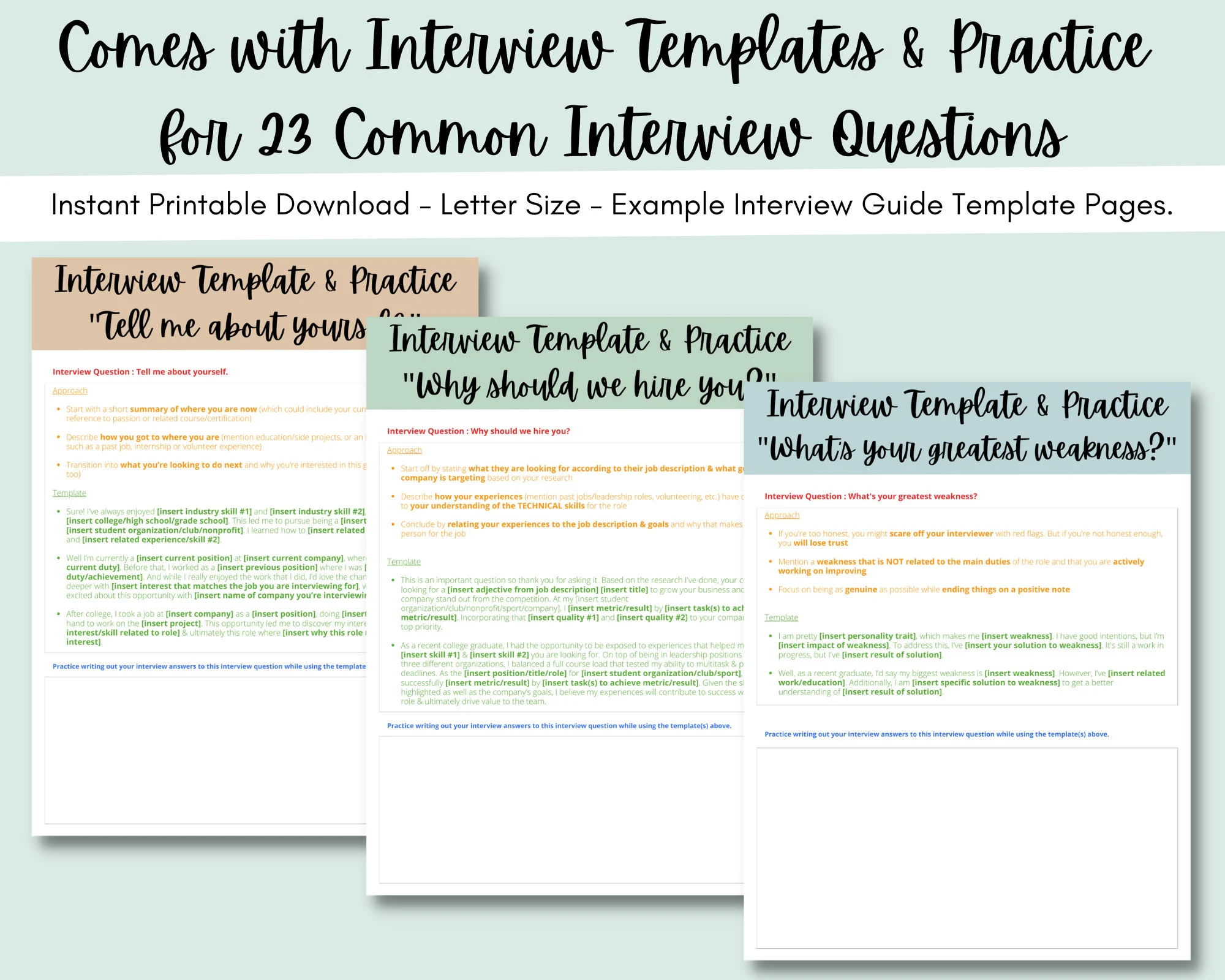 Job Interview Prep Resources Packet Interview Guide Template Practice Interview Example Interview Answers Tips Interview Checklist Etsy