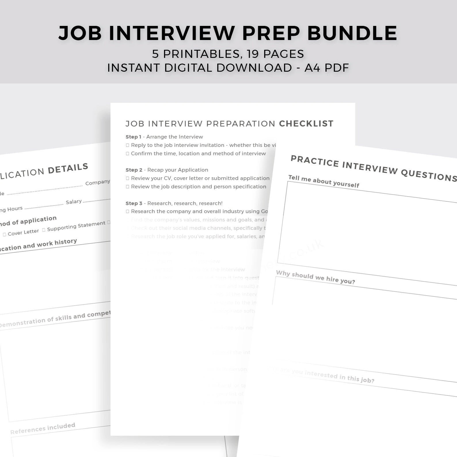 Job Interview Preparation Templates Printables Instant Digital Download Practice Questions Checklist Analysis Etsy