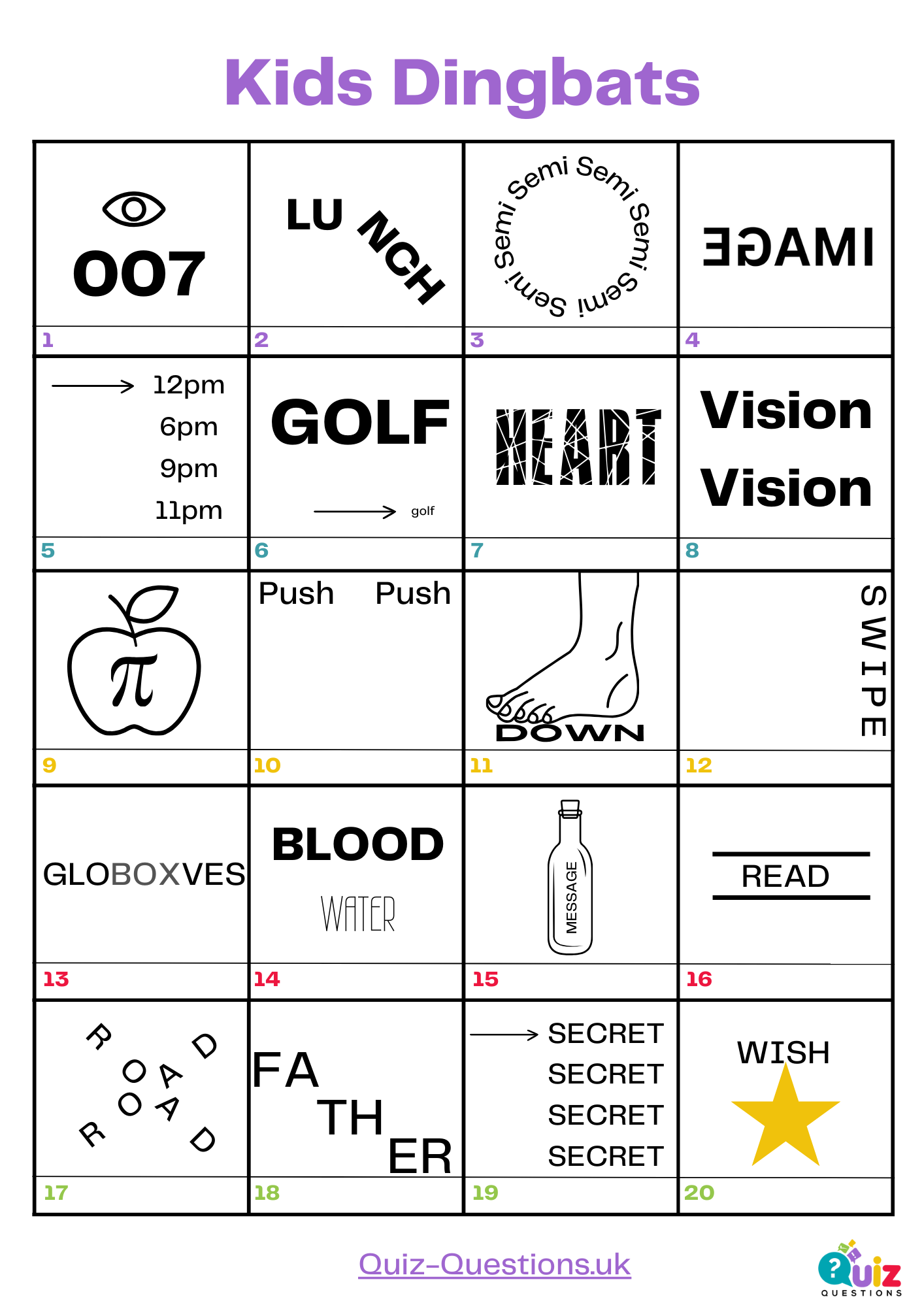 Kids Dingbat Puzzles With Answers 2025