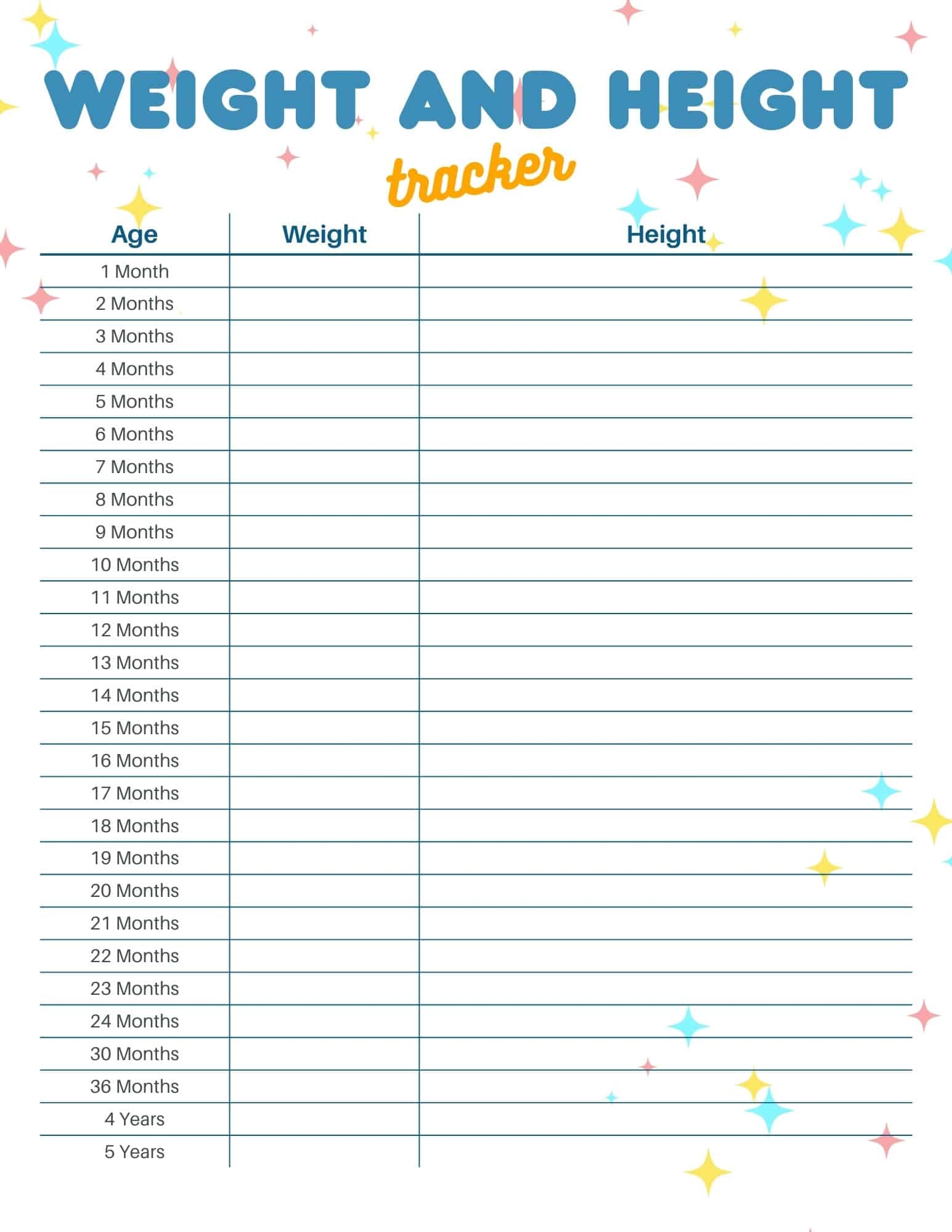 Kids Height And Weight Trackers Free Printables