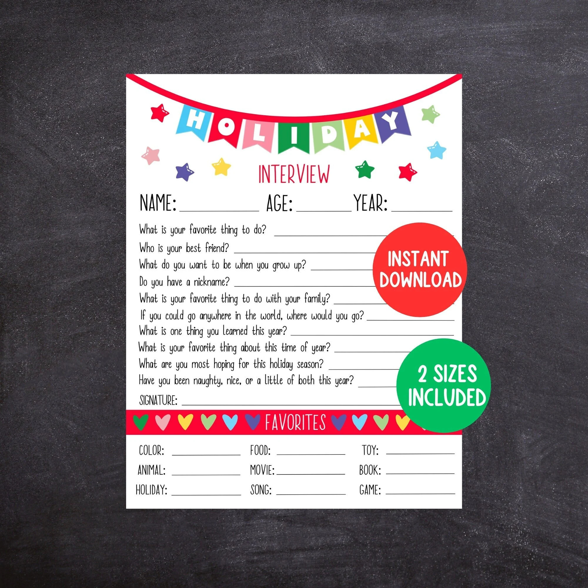 Kids Holiday Interview Printable Holiday Questionnaire Annual Holiday Interview For Kids Holiday Keepsake Etsy