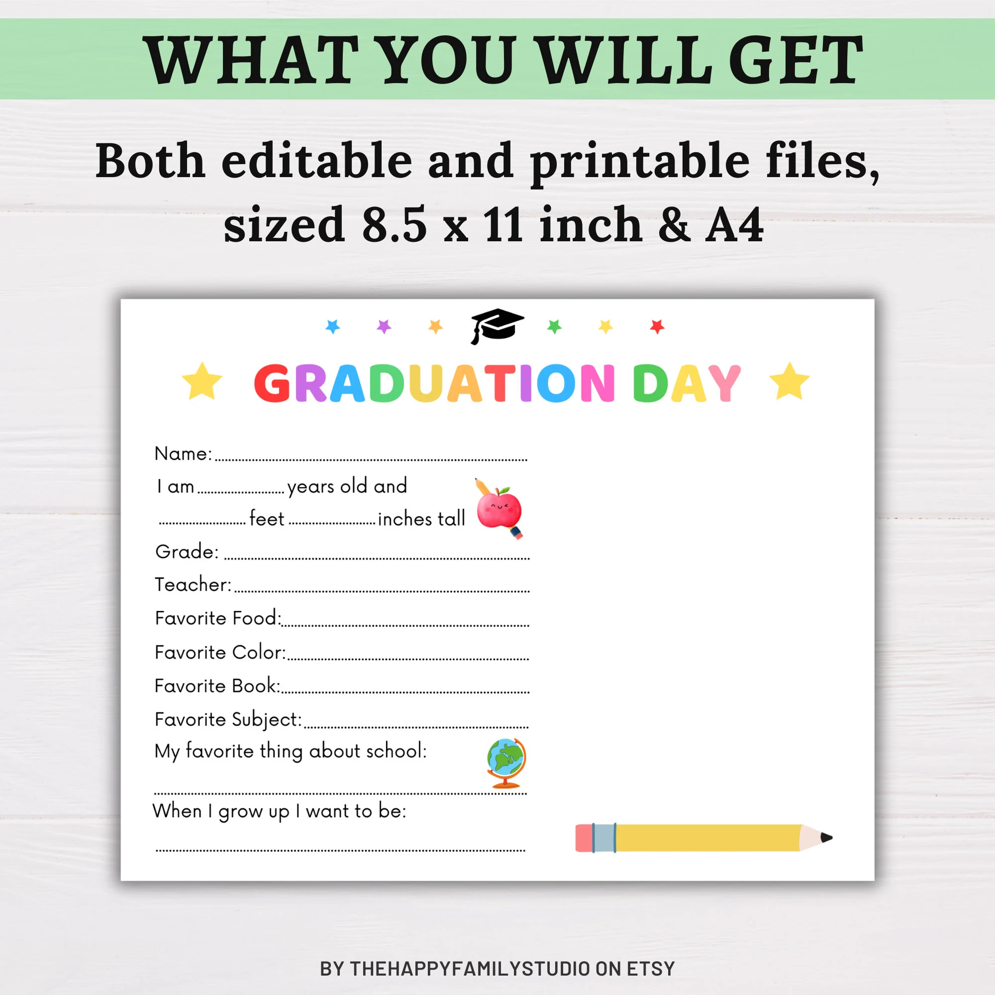 Last Day Of School Printable Graduation Keepsake End Of School Questionnaire Kindergarten Preschool Graduate Interview Handprint Craft Etsy